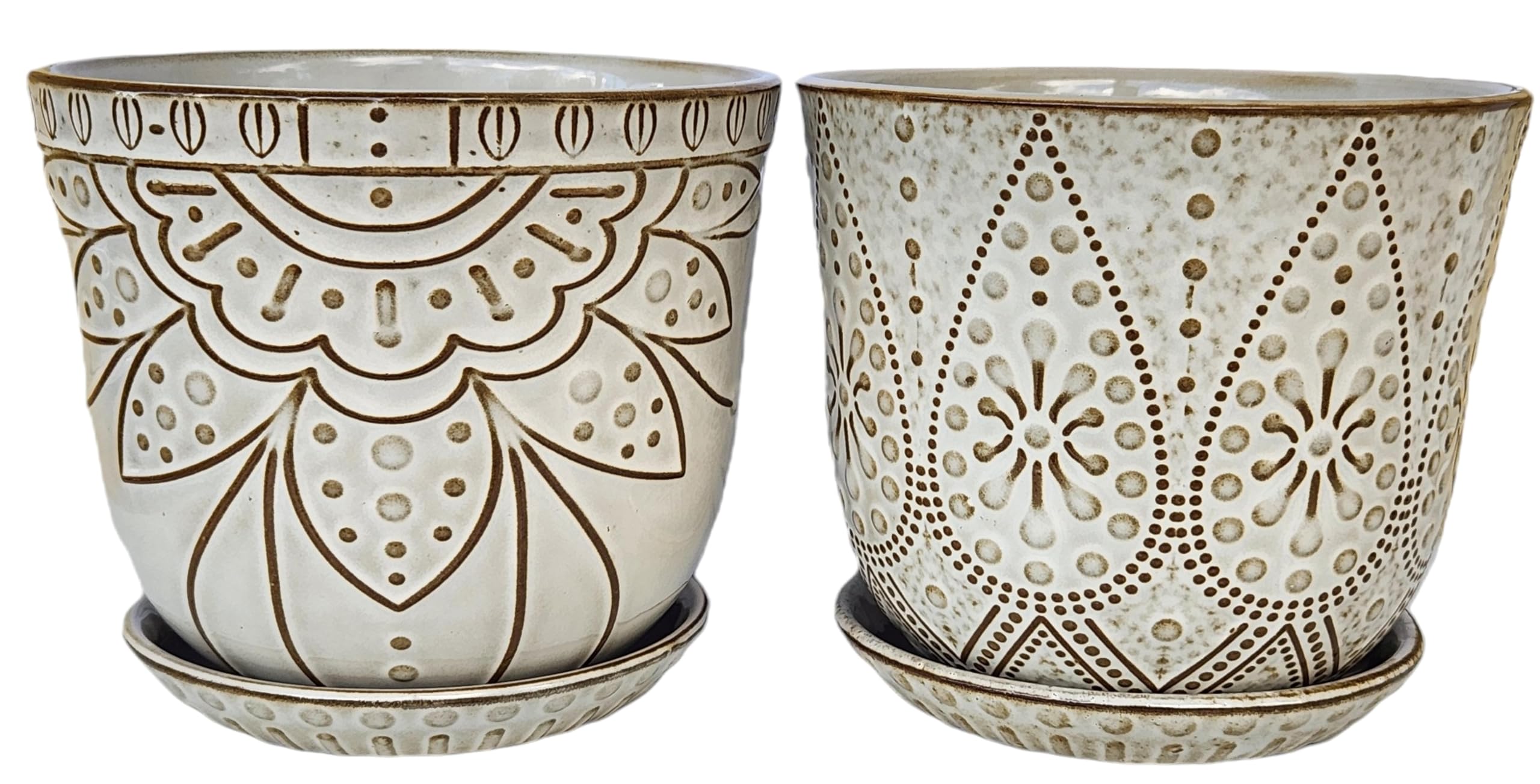 Plant Pots Indoor with Drainage Holes. Ceramic Planter Pots for Plants. Set of 2 Planters for Indoor Plants.