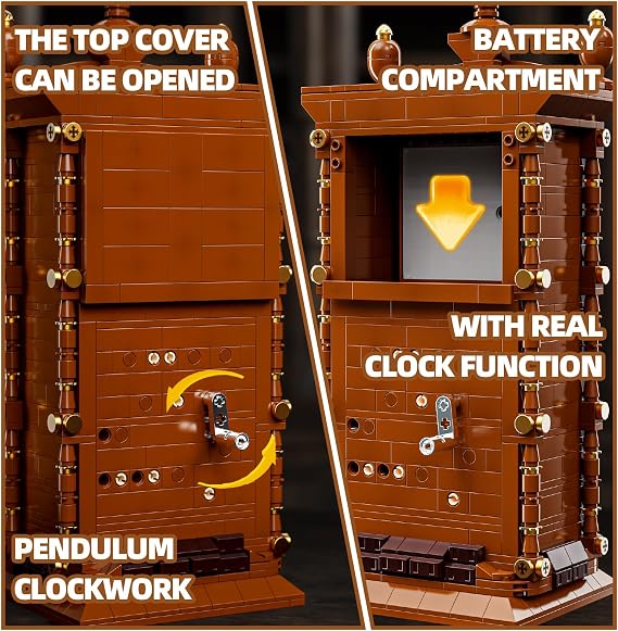 HJPLPXH Retro Clock Building Set with Working Clock & Linked Pendulum Model