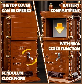 HJPLPXH Retro Clock Building Set with Working Clock & Linked Pendulum Model