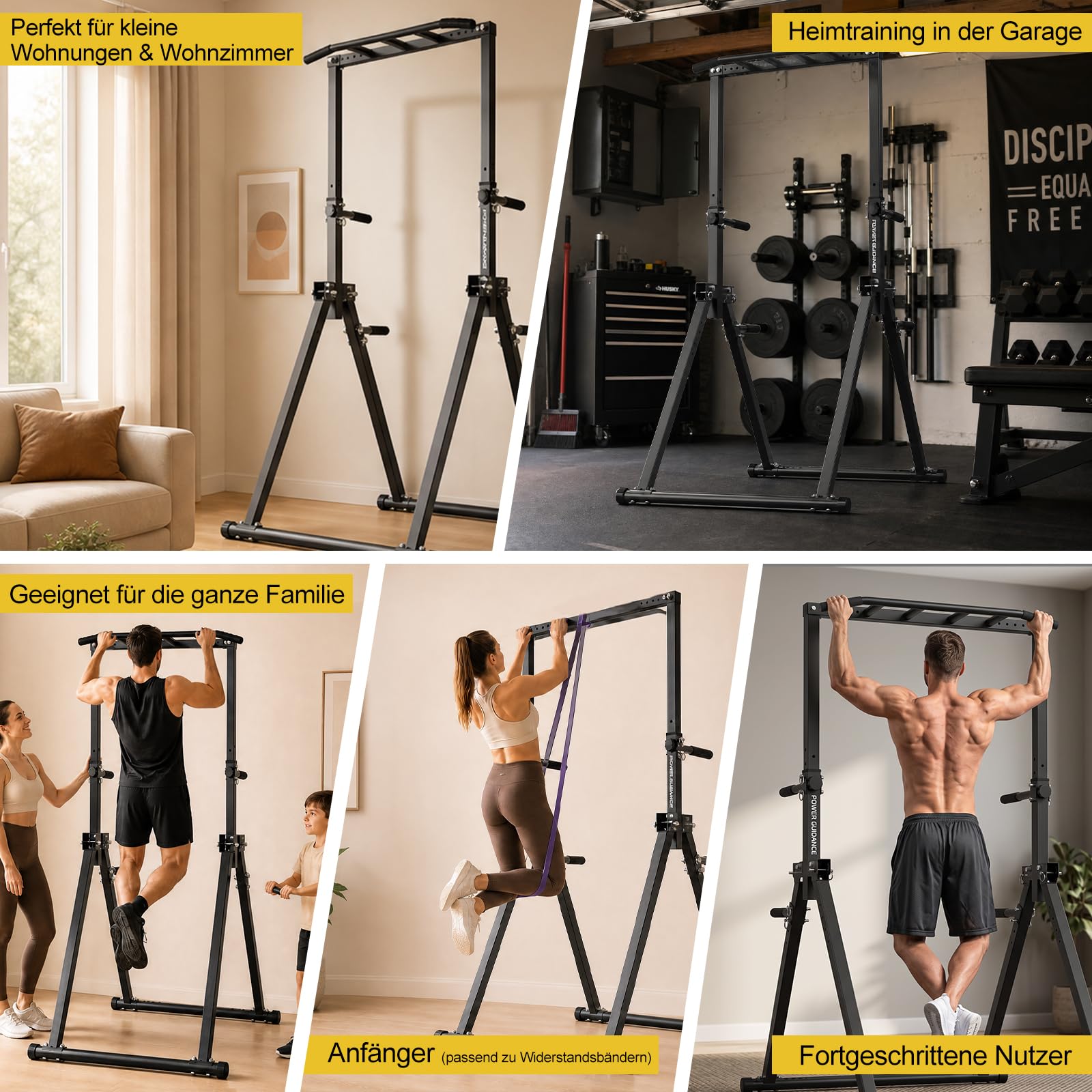 POWER GUIDANCE Faltbar Power Tower Dip Station Klimmzugstange Freistehend Höhenverstellbar Multifunktional Fitness Trainingsgerät für