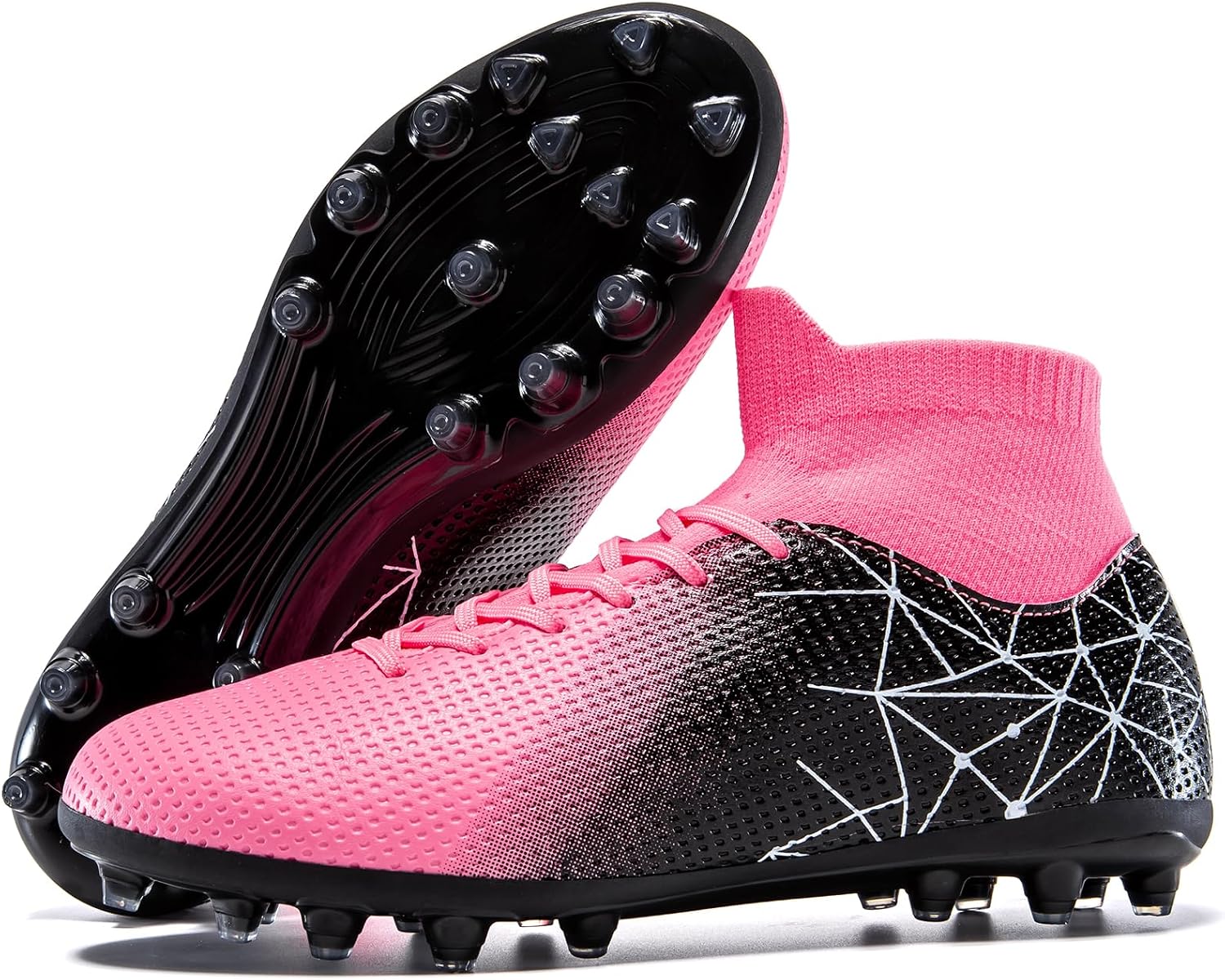 Kids Soccer Cleats High-top Youth Football Shoes for Boys Girls Outdoor Training Athletic Cleats for Little/Big Kid