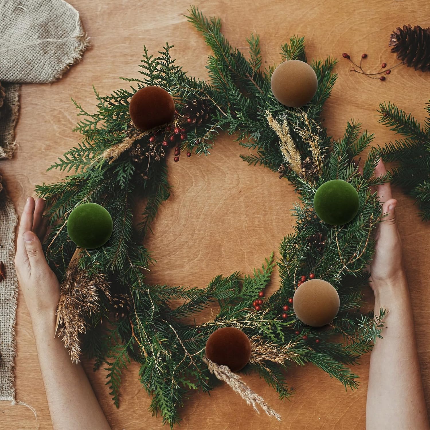 Sosation 5ft Christmas Mirror Garland with 12 Pcs Velvet Ball Artificial Norfolk Pine Cypress Garland for Mirror Christmas Decoration for Xmas Fireplace Mantle Indoor Decor - Image 6