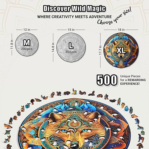 Miniatura 6 de LEOGOR Rompecabezas grande de madera de mandala de lobo  Rompecabezas de madera de 500 piezas para adultos  Diseño redondo inspirado en la