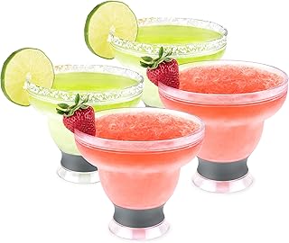 HOST FREEZE Margarita Cocktail Glasses, Frozen Cup Double Wall Plastic Margarita Glasses Drinking Set Modern Drinking Glasses Grey Set of 4
