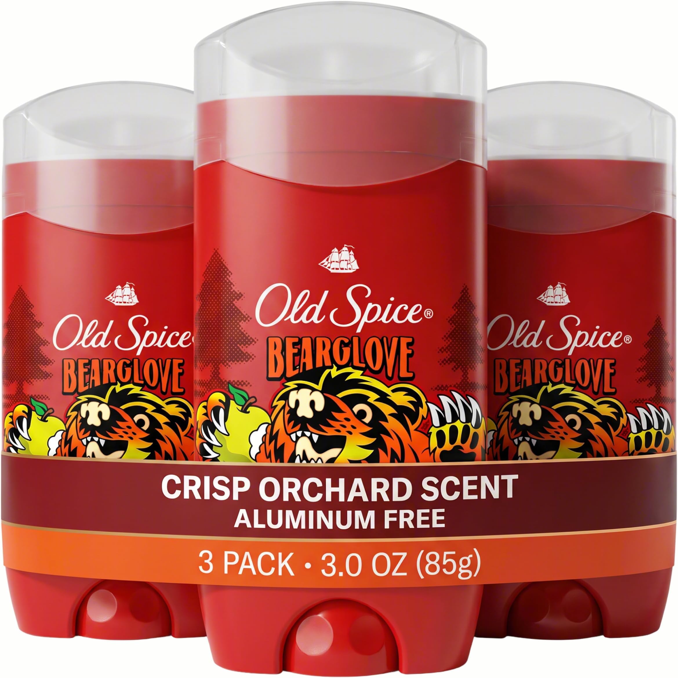 Aluminum Free Deodorant for Men, 24/7 Odor Protection, 24/7 Freshness & Lasting Scent, Bearglove Scent, 3.0 oz (Pack of 3)