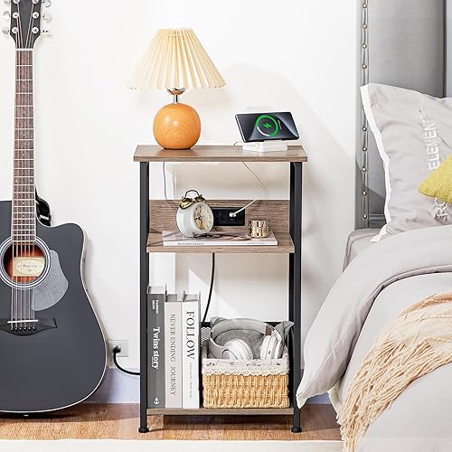 Miniatura 7 de AMHANCIBLE HETCD01BR-1 - Soporte para tocadiscos con estación de carga, soporte para tocadiscos con armario de almacenamiento, mesa auxiliar de 3