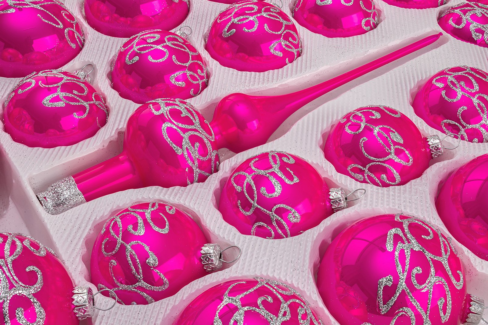 39 TLG. Glas-Weihnachtskugeln Set in Hochglanz-Pink-Silberne-Ornamente - Christbaumkugeln - Weihnachtsschmuck-Christbaumschmuck
