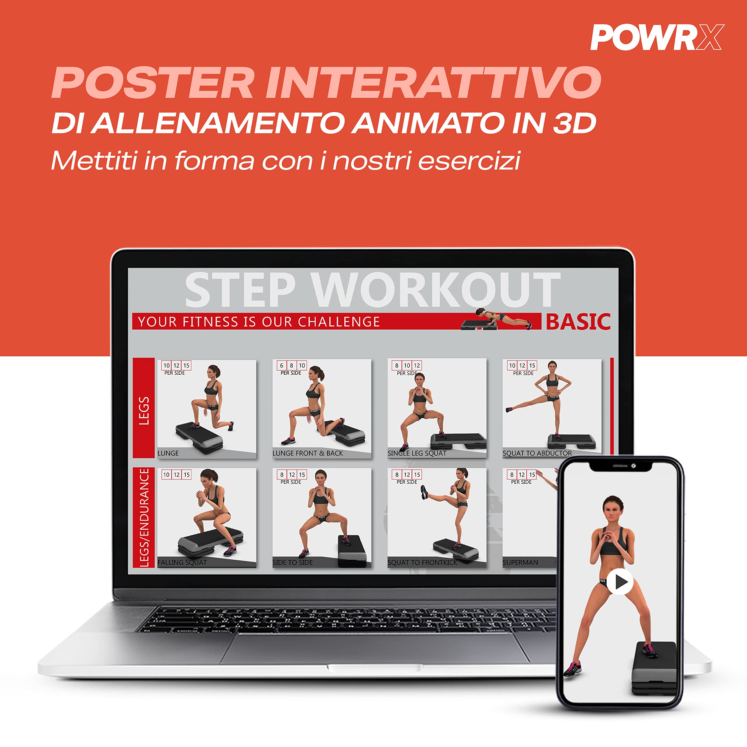 POWRX Step da Aerobica/Aerobic Step/Stepper Professionale - Altezza Regolabile (Bianco)