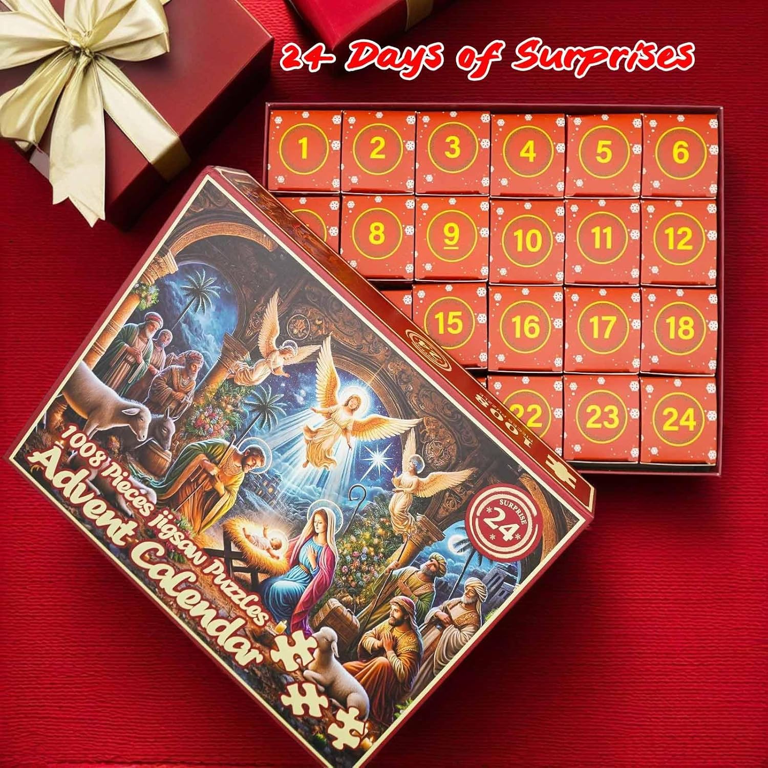 2026 Nativity Scene Christmas Advent Calendar Jigsaw Puzzle - 1008 Pieces, Religious Christmas Countdown Puzzle for Adults, Jesus Christian Home Decor