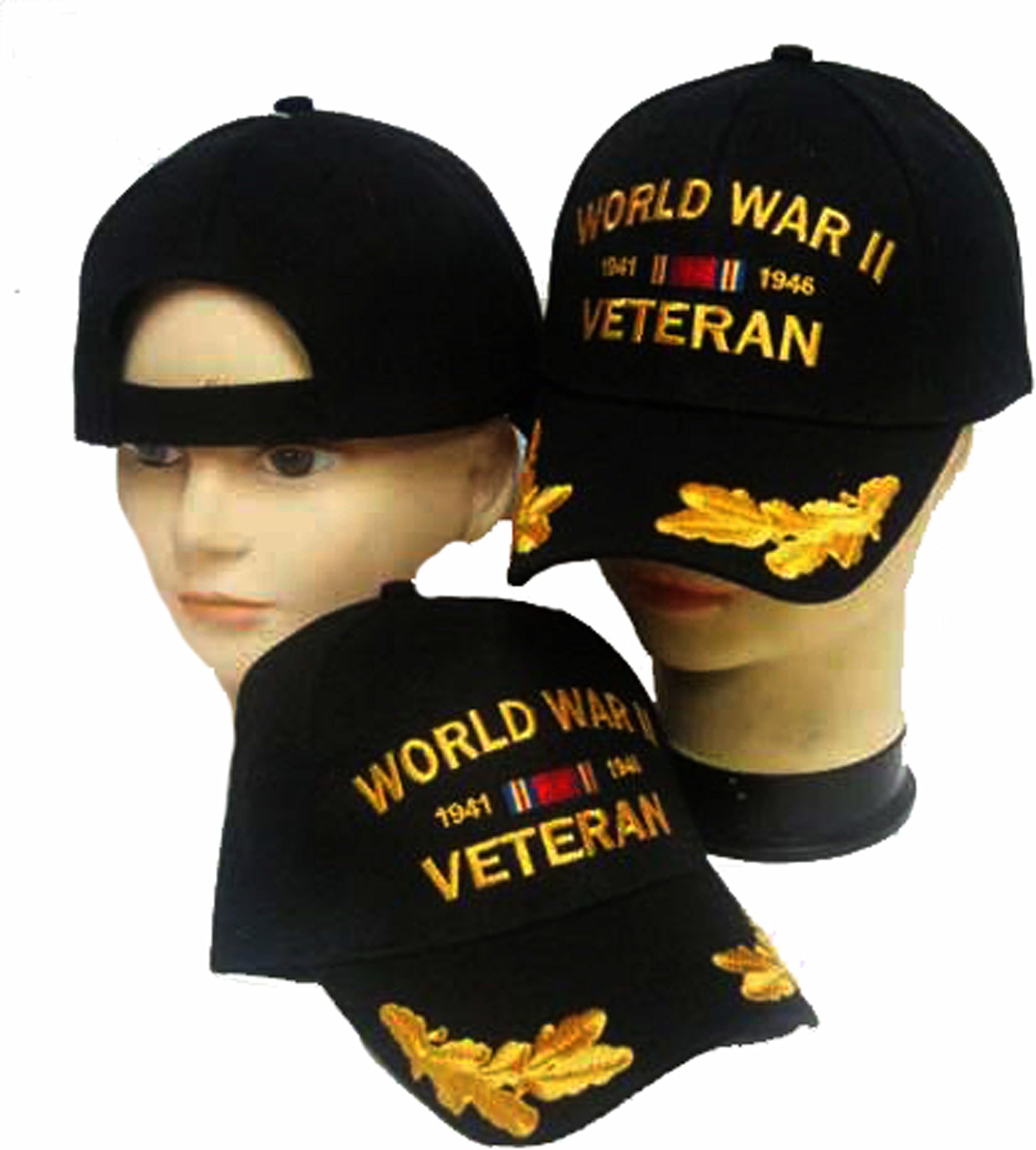 WWII World War II Baseball Cap Veteran Wreaths Black Vet Hat US Army Air Force