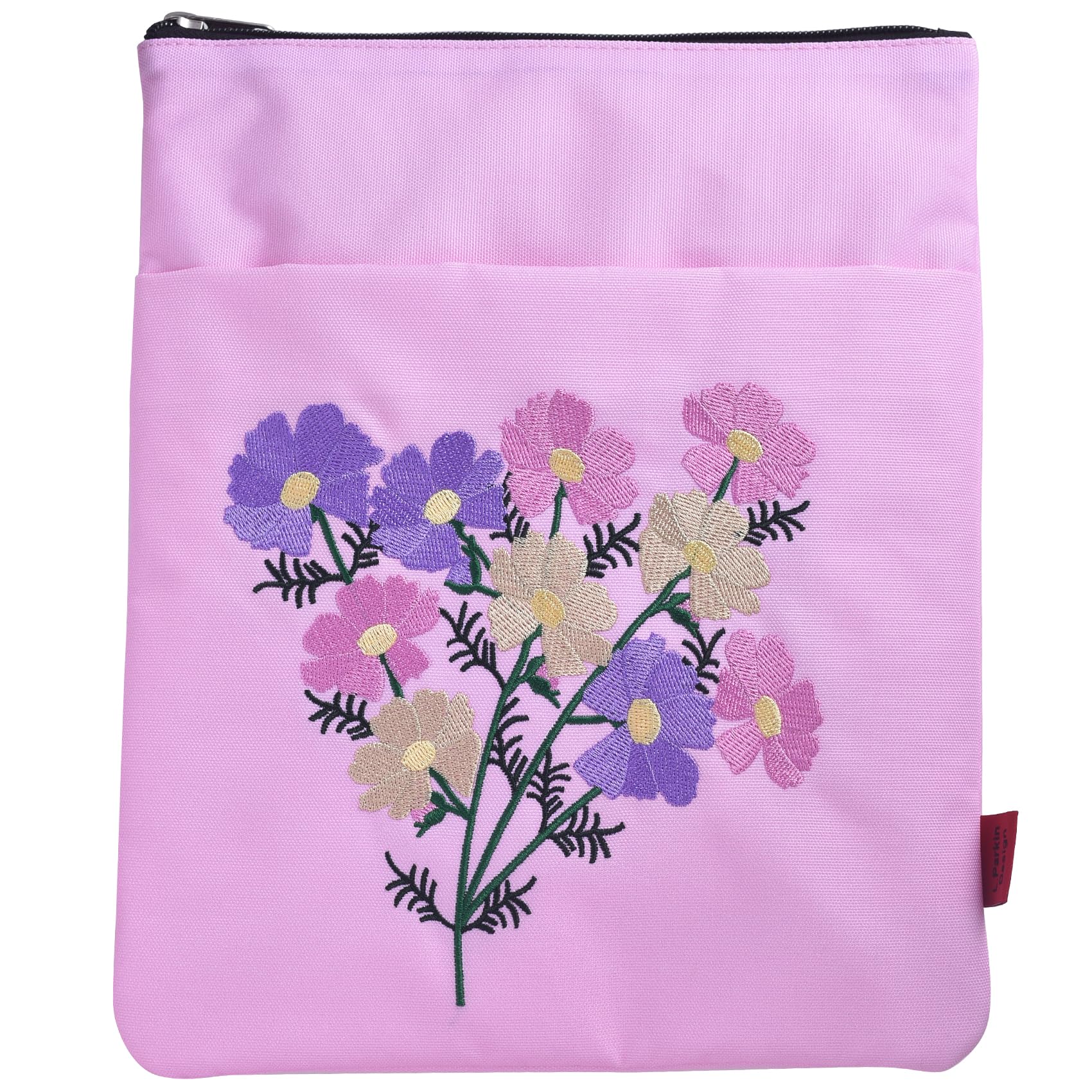 LParkin Birth Flower Embroidery Book Sleeve, October Cosmos Birth Month Flower Book Pouch with Zipper, Birthday Gifts, Birth Month Flowers Gifts Book