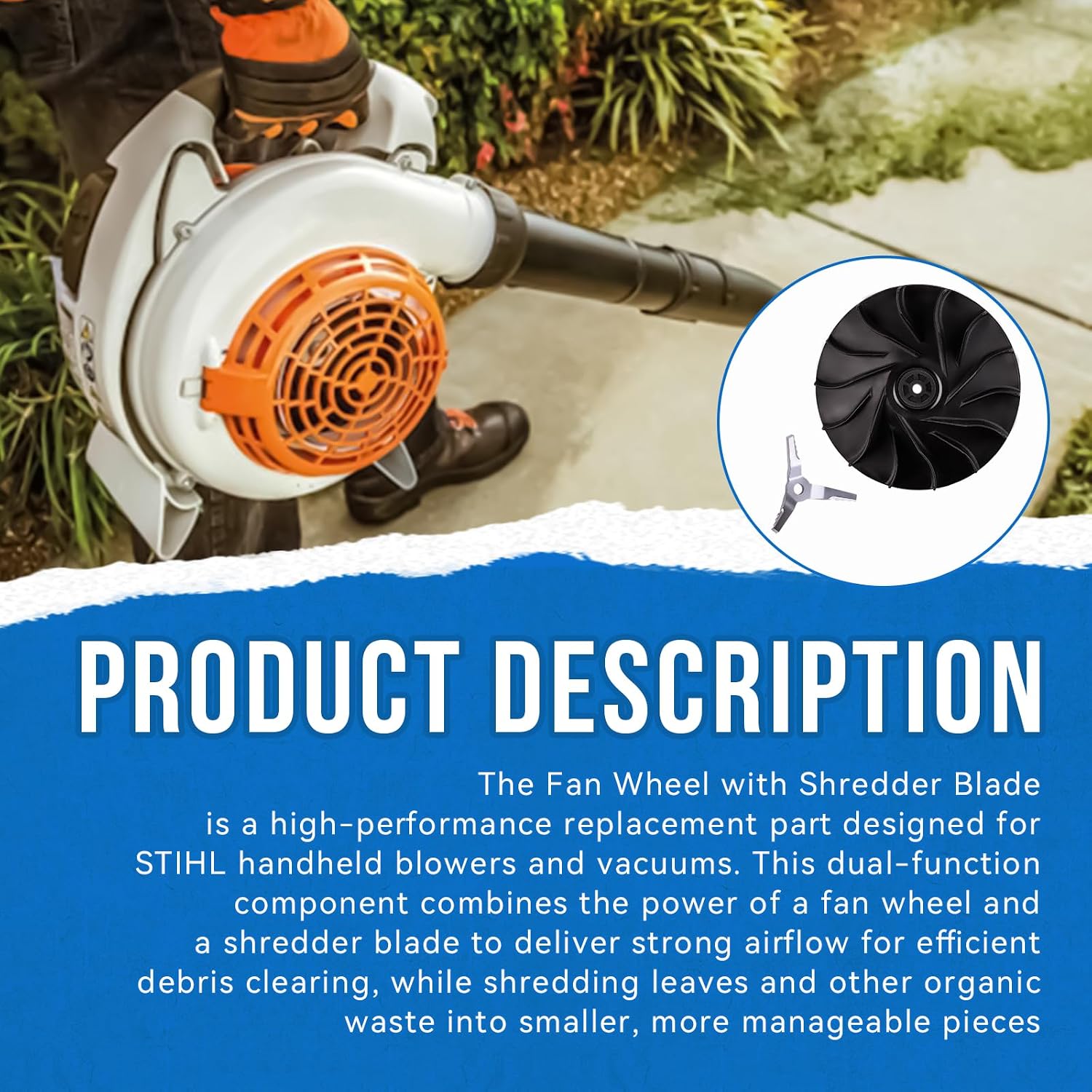 4241-704-3405 Fan Wheel and 4229-768-0300 Shredder Blade Compatible with Stihl SH56 SH86 BG56 BG86