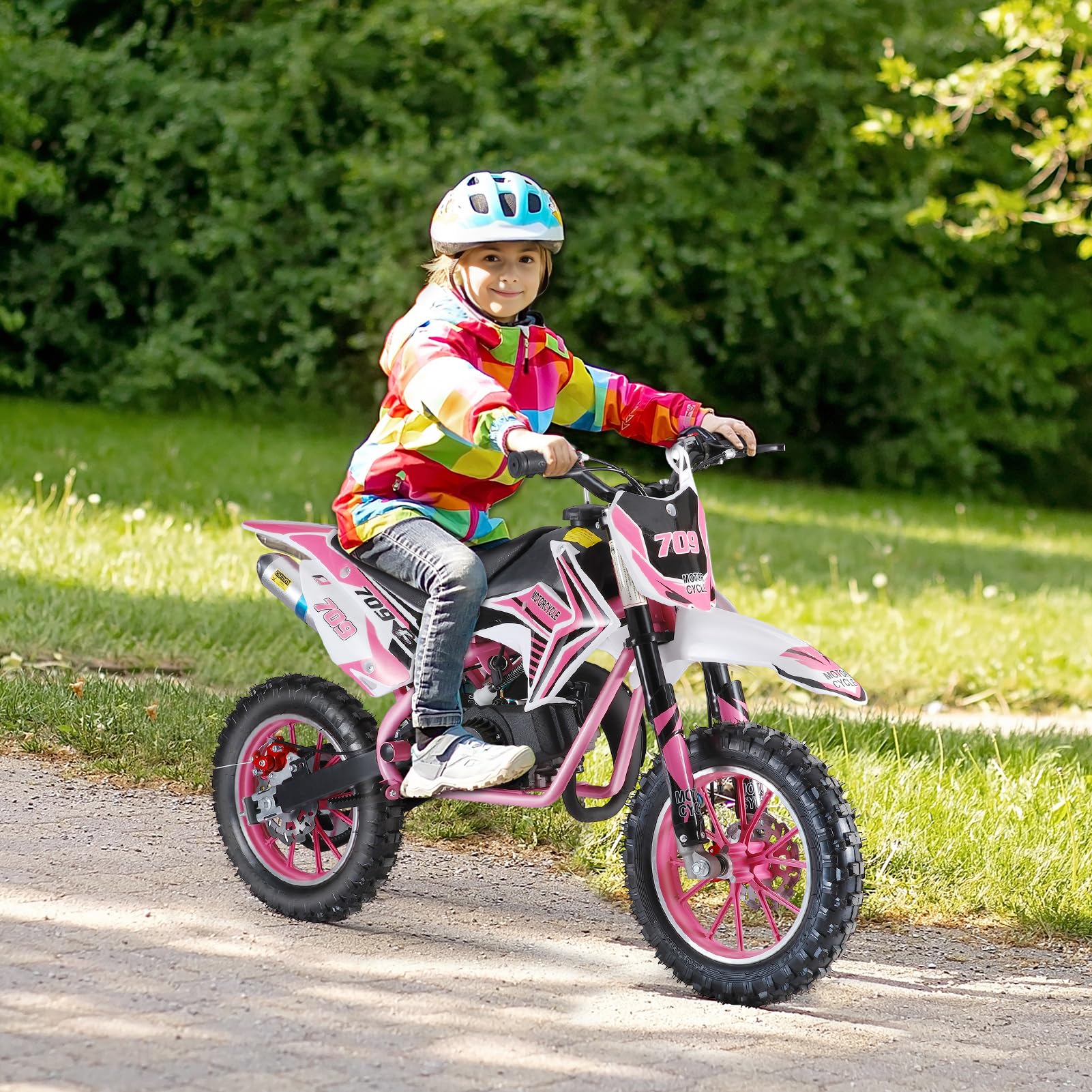 Pink Motorcycle 49cc Kids Dirt Bike, 2-Stroke Gas Power Otocross