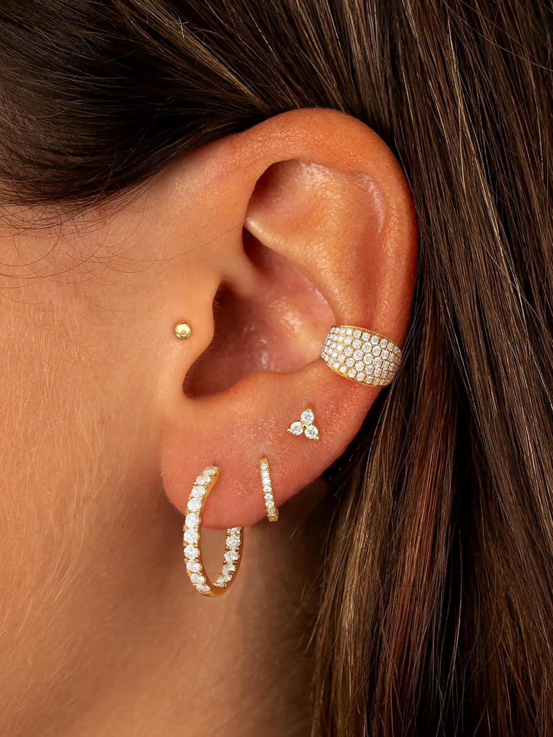 Dainty Big Small Hoop Earrings for Women Huggie Hypoallergenic Silver Gold Flat Back Stud Earrings Set 14K Gold Plated Luxury Cubic Zirconia Ear Cuff Cartilage Earrings for Multiple Piercing Jewelry Gifts for Women 5 Pairs - Image 2