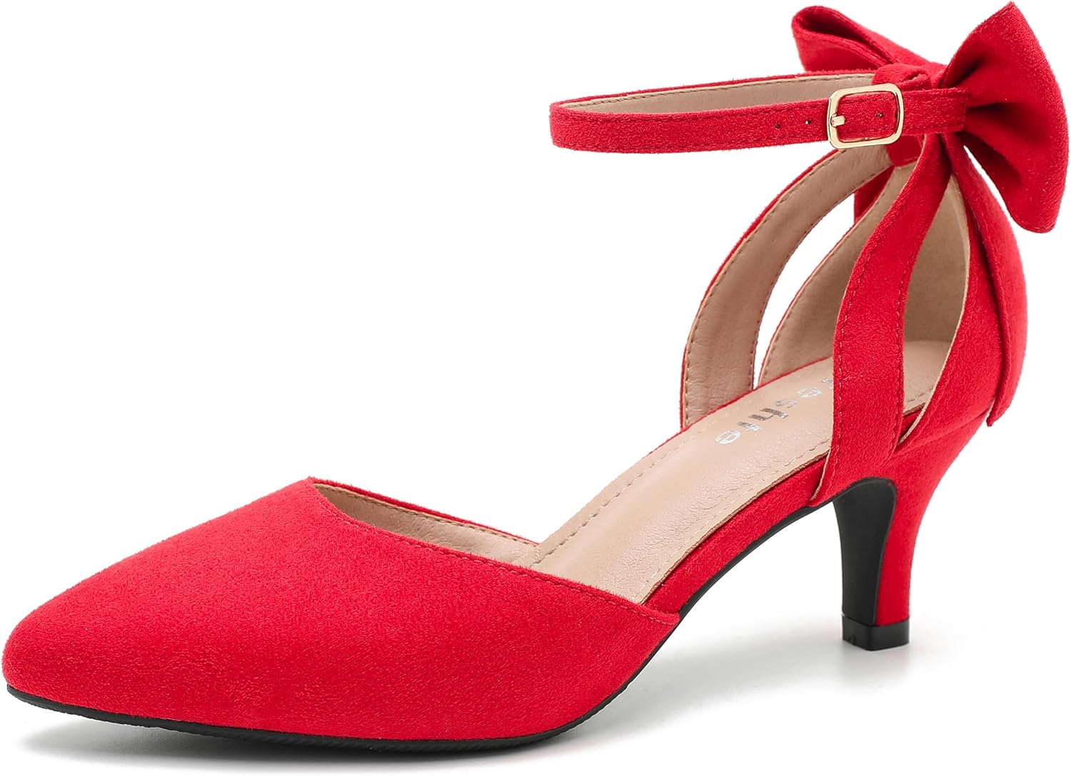 fereshte Women's Kitten Heel Pumps with Bow, Ankle Strap, Pointed Toe, Wedding Evening Dress Shoes