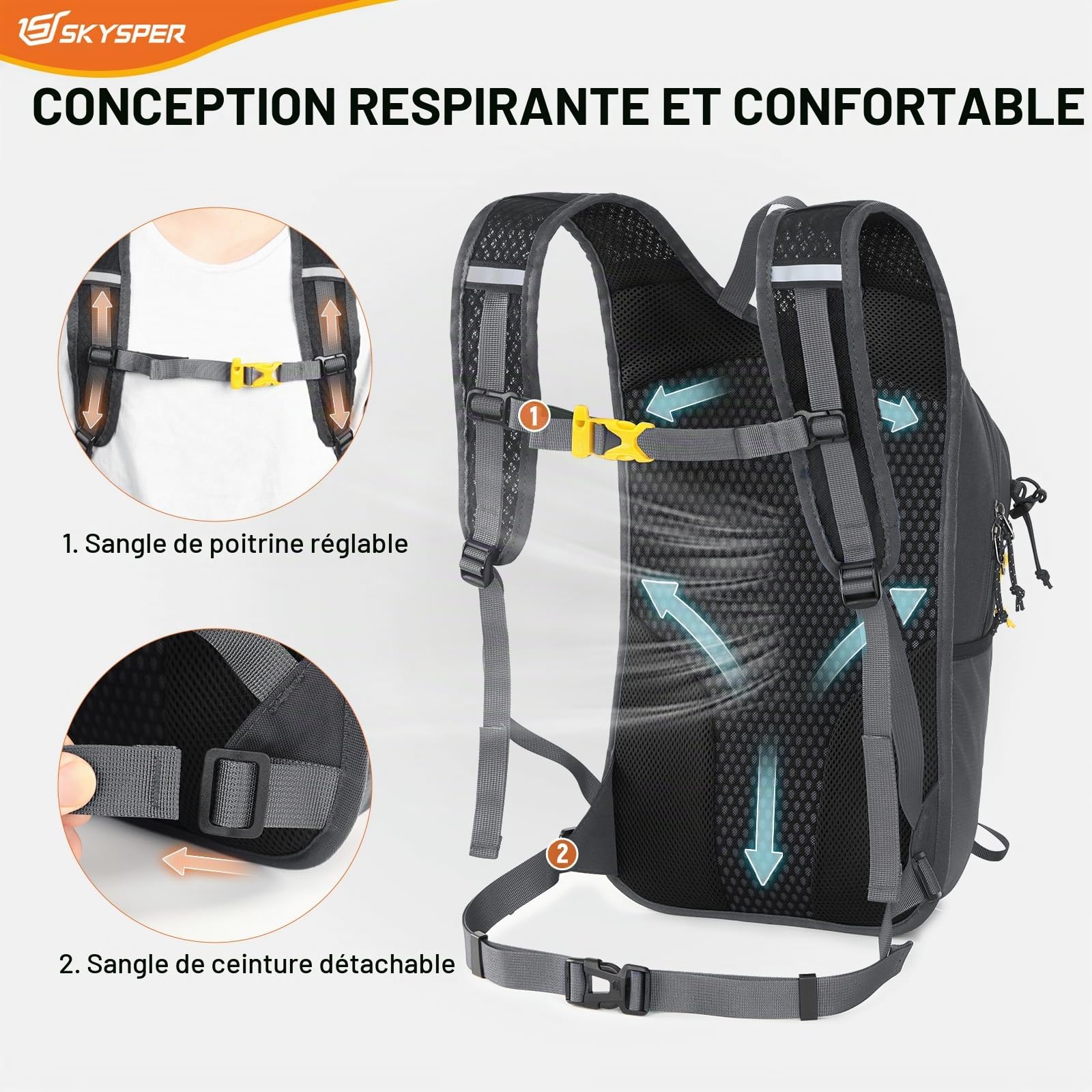 SKYSPER Sac à dos de randonnée 15L léger Sacs à dos de randonnée petit sac à dos de jour Sac à dos de vélo avec porte-casque