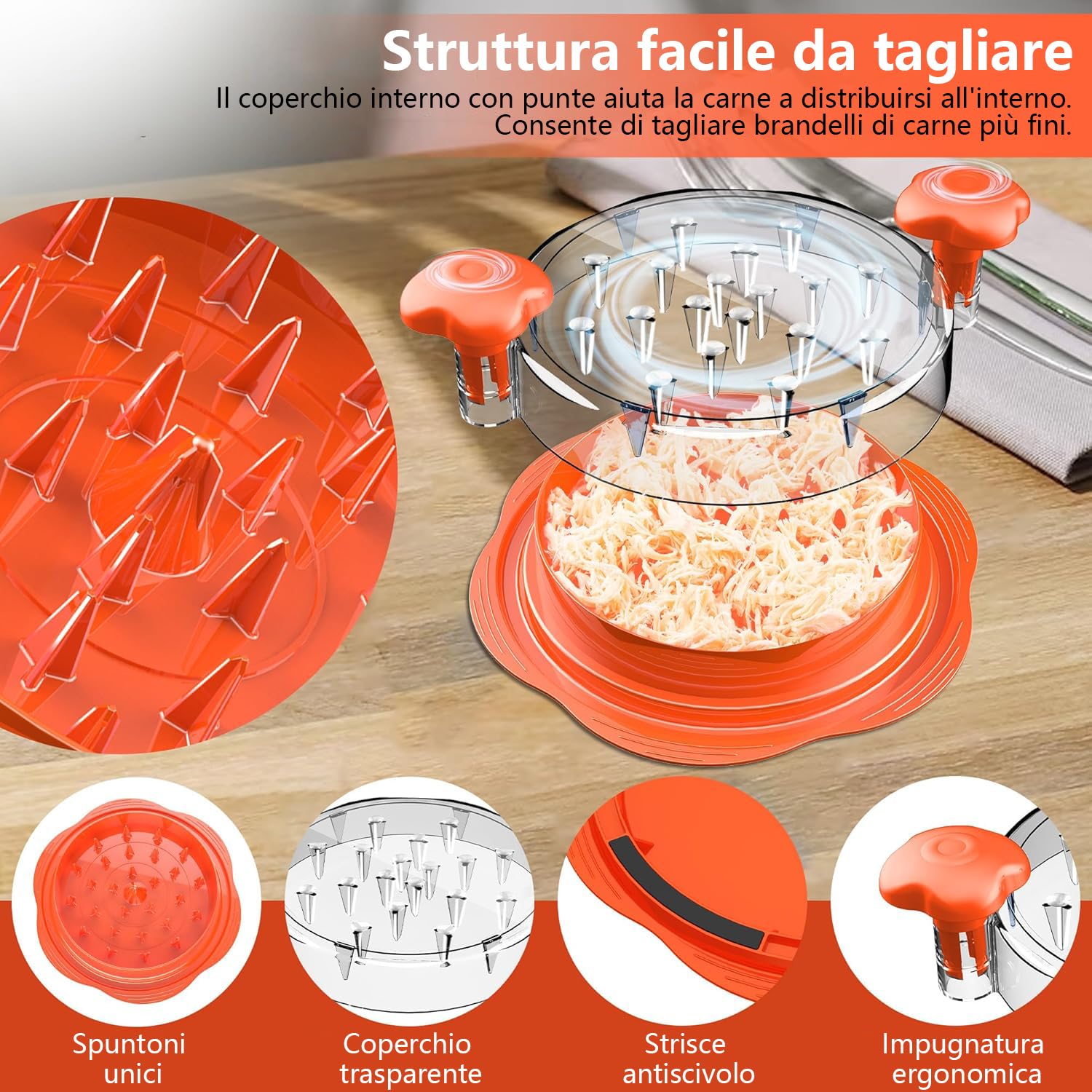 LEIYAFENMO Trita Pollo, Strumento per Tritare la Carne con Manici e Base Antiscivolo Adatto per Pulled Maiale, Manzo e Pollo, Macchina per Grattugiare la Carne (Black