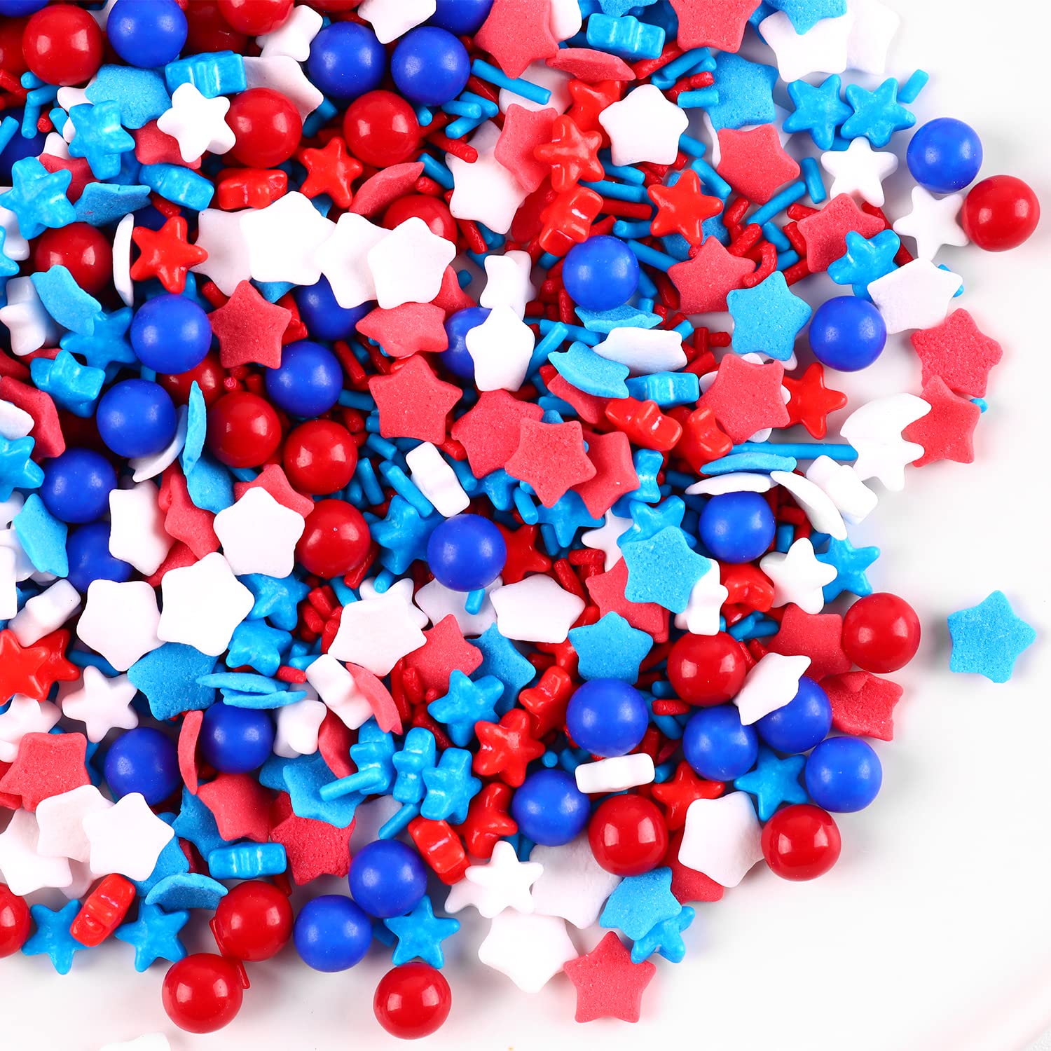 Edible Sprinkles for Cake Decorating, 4th of July Independence Day Memorial Day Red White and Blue 7oz Star Toppings for Cupcakes Cookies Ice Cream