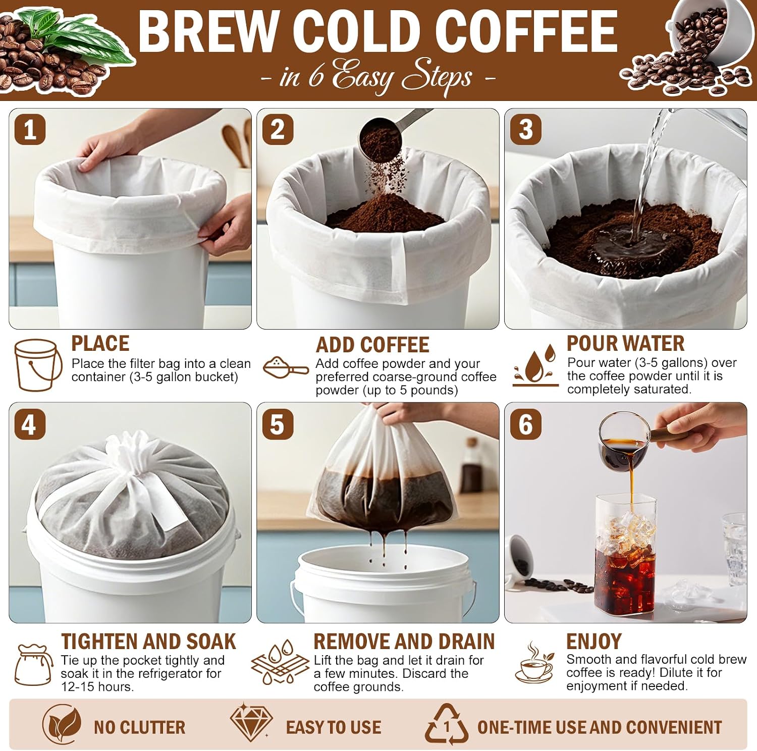 50 Pack Commercial Cold Brew Coffee Filters, 20" x 20", Brew 5 LBS Coffee
