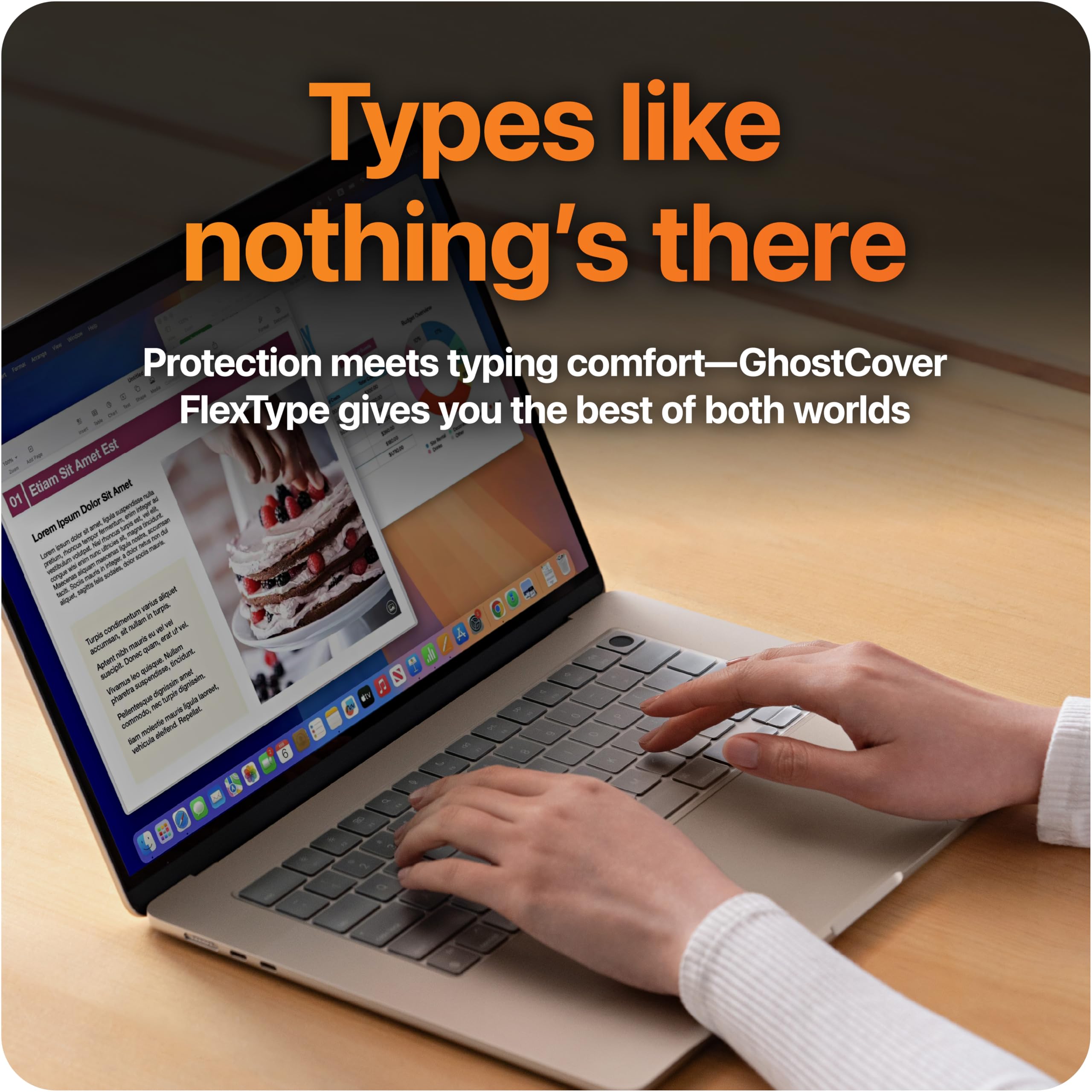 GhostCover FlexType Premium - Protector de teclado para escritura de alto rendimiento, compatible con MacBook Pro 14/16 MacBook Air 13/15 M5-M1 Pro/Max MacBook Neo Touch ID 2021-2026, teclado de la UE