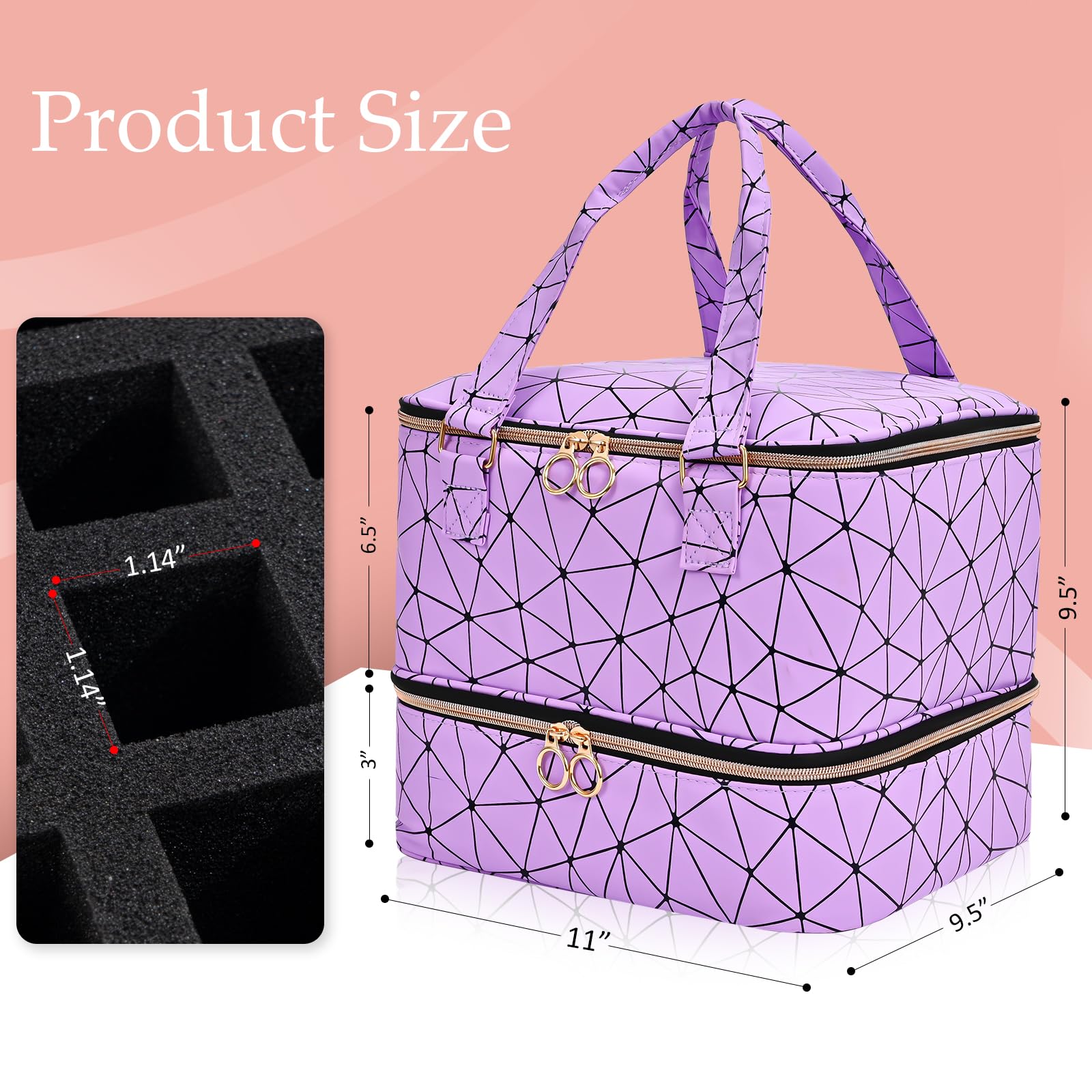 Uross Nail Polish Organizer Bag - Holds 42 Bottles & Lamp, Gel Polish Storage Box for Nail Tech Supplies Kit Case - Purple - Image 4