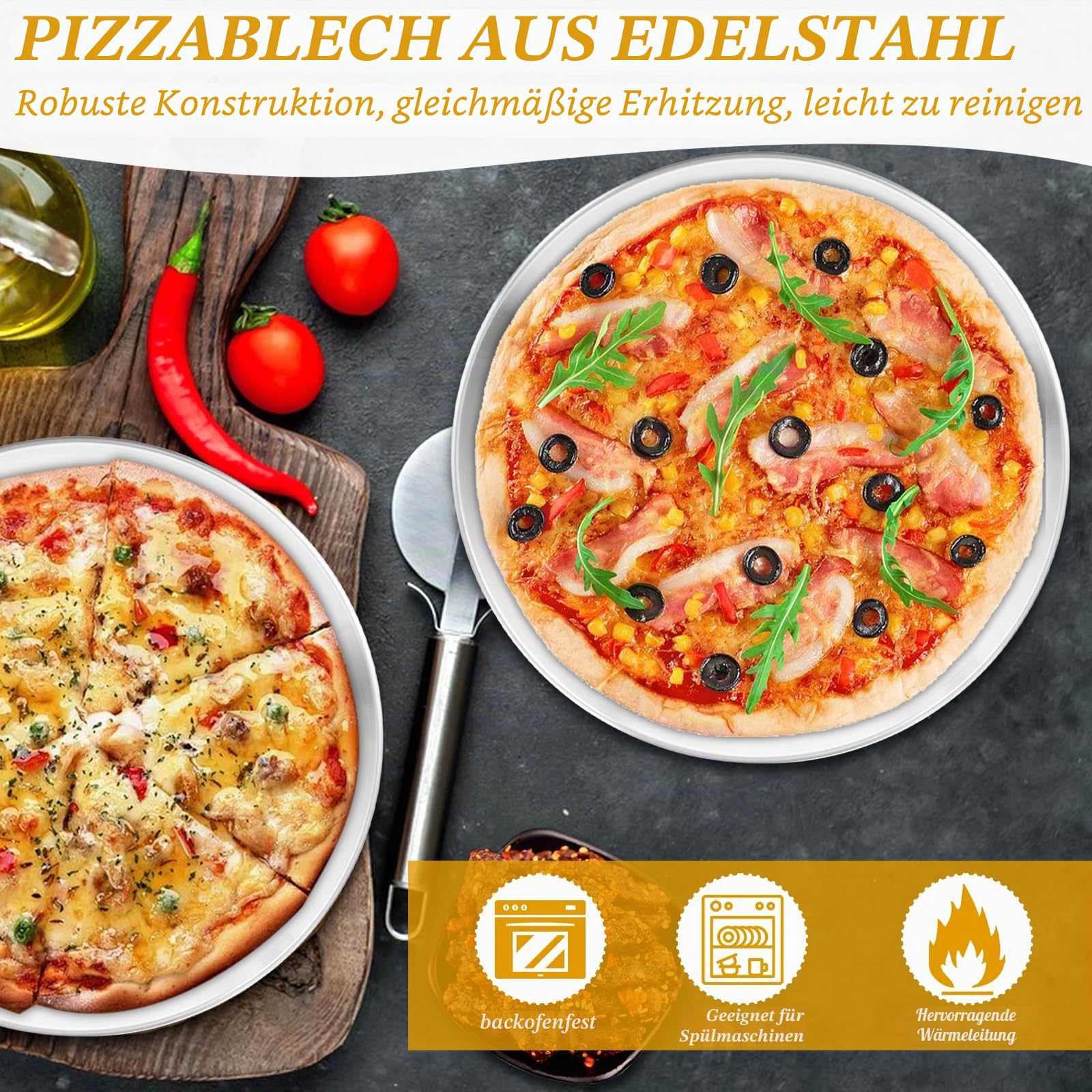 12 Teiliges Pizza-Pfannenständer Pizzablech Set beinhaltet 4 Metall Pizzaständer und 4 Pizzablech (30 cm) Edelstahl-Kuchenservierer für Geburtstage, Partys, Feiertage, Bankette