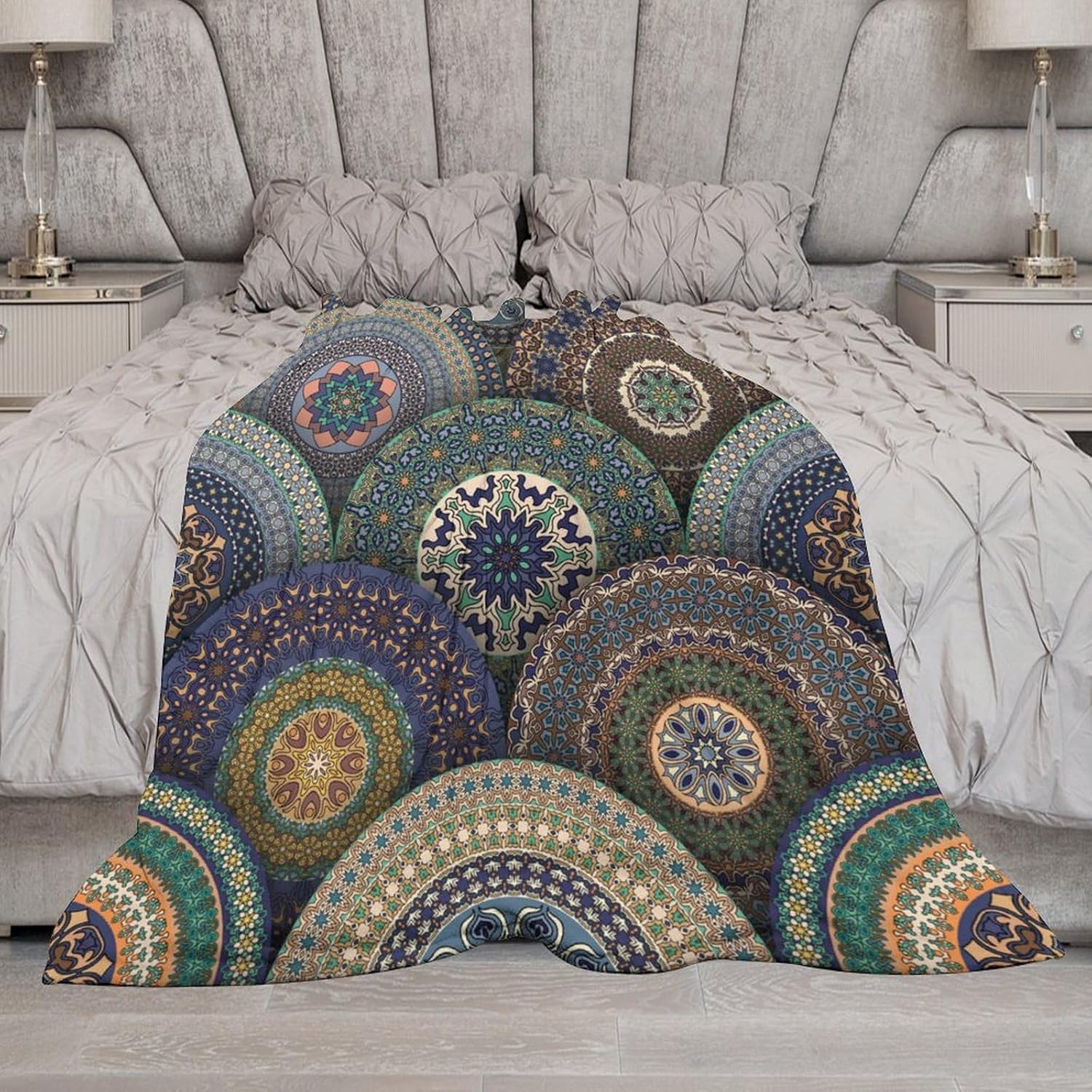 Indian Bohemian Throw Blanket Mandala Design Colorful Boho Floral Pattern Paisley Blanket for Sofa Bed Couch Chair Or Dorm 50"x60"