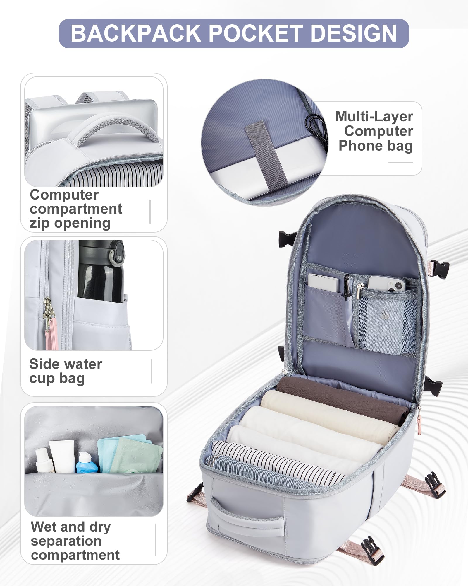 Borse da Cabina per Ryanair 40x20x25 Bagaglio a Mano Easyjet 45x36x20 Zaino Borsa Zaino da Viaggio Il Sedile Zaino per bagaglio a mano Borsa Cabina Viaggio Cabina Casual Daypack
