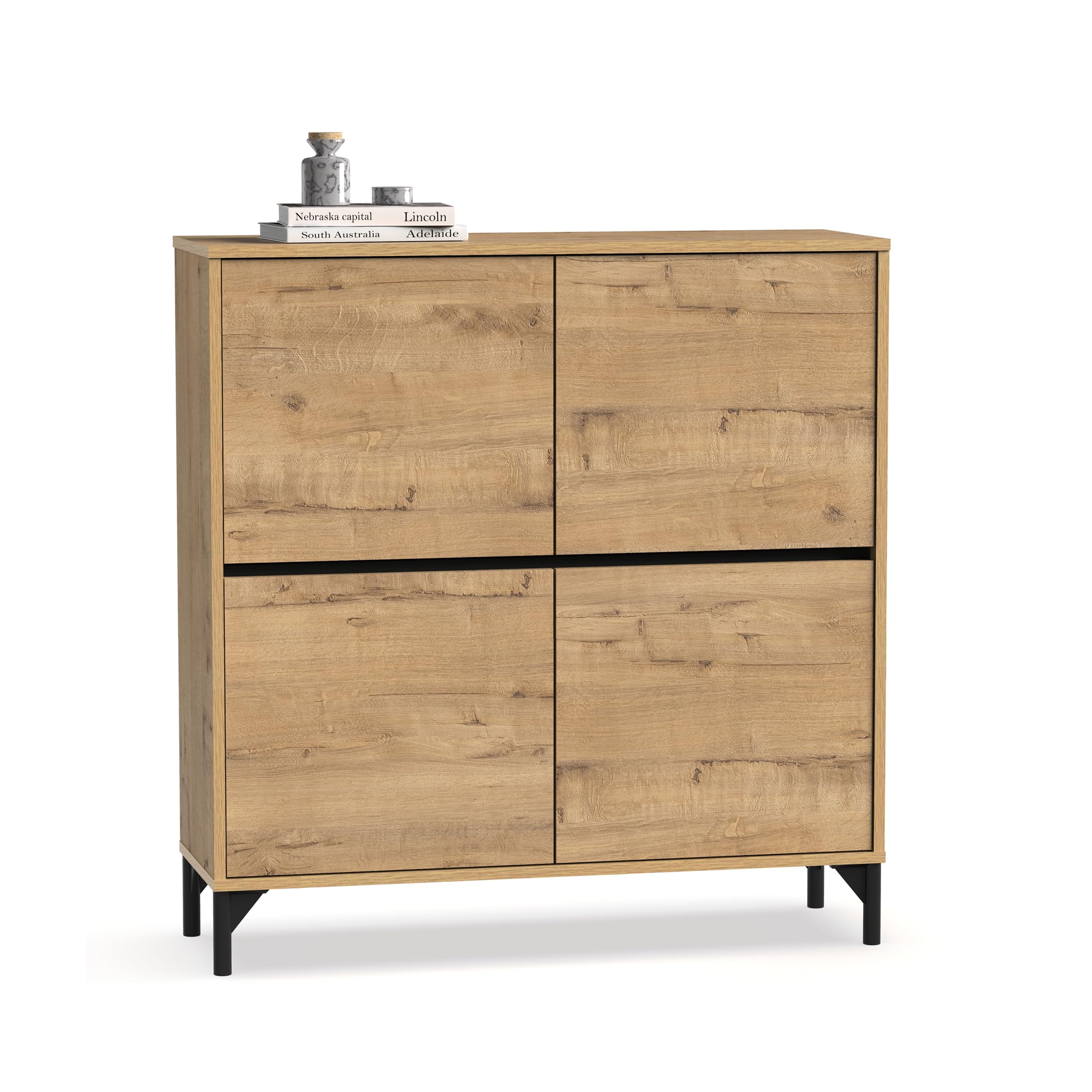MUEBLES PITARCH | Recibidor Zapatero Mueble Auxiliar para Entrada con Patas, 4 Puertas, Roble Gold, 20 Pares de Zapatos, Tallas Grandes, 101x96,​5x33cm, Moderno, Industrial, Modelo Kioto