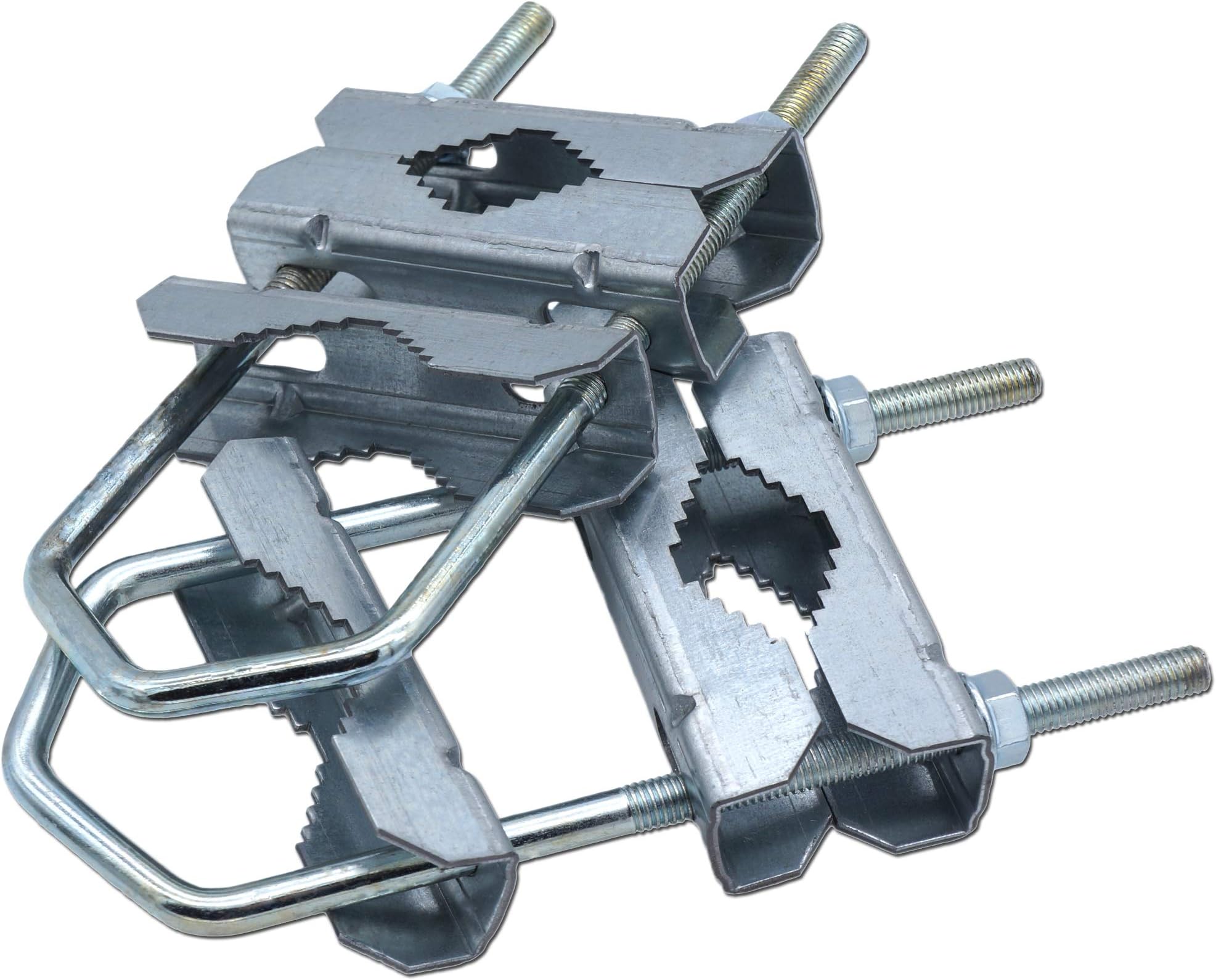 Double Clamp Mast Clamp 18-HQ Accessory Set – Pipe or Mast Holder up to 64 mm Made of Galvanised Steel for Satellite Dish / DVB-T2 Radio Antenna / LTE Antenna / Parasol / Sun Shade / Weather Station