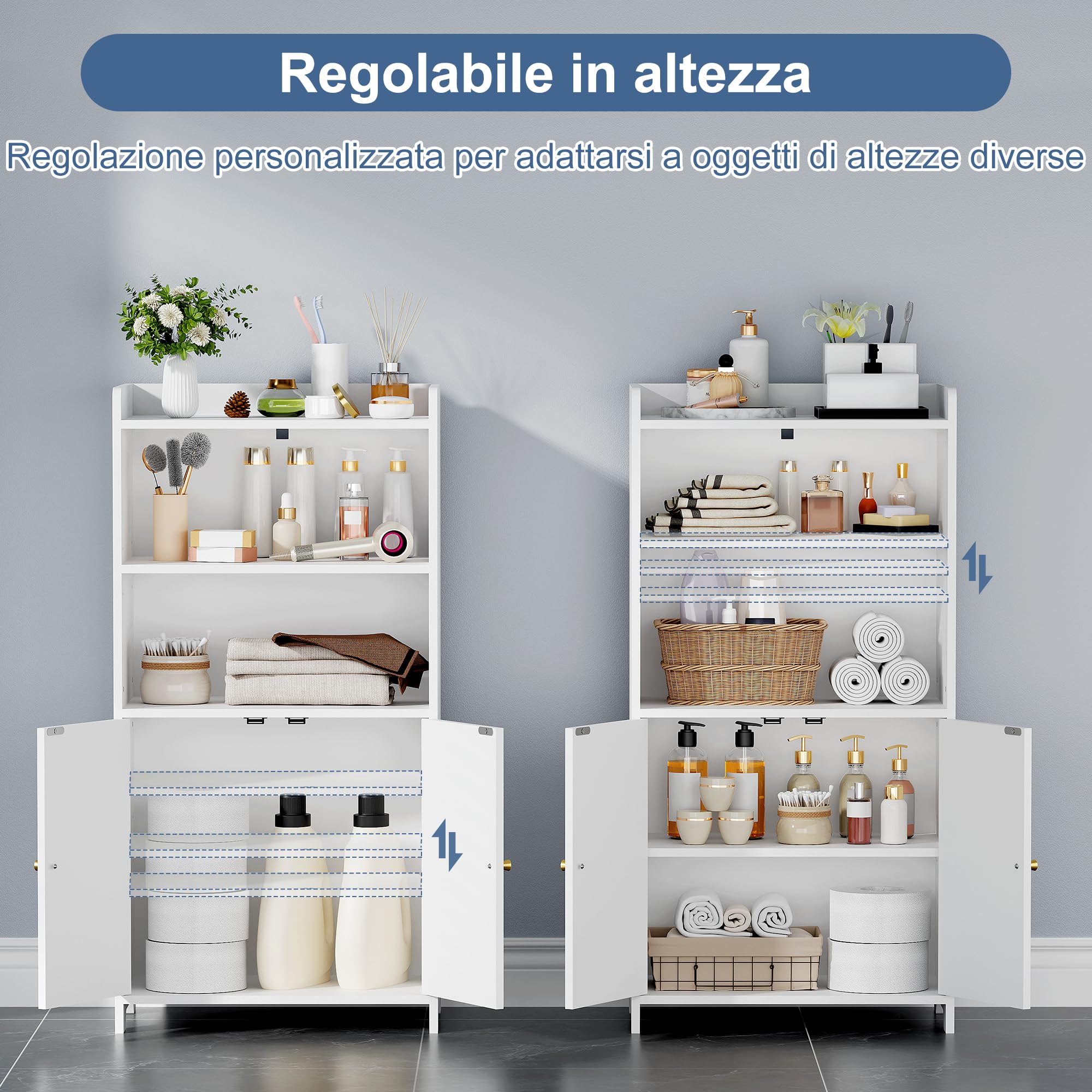 BEWISHOME Mobile da Bagno, Mobile con 2 Porte e Ripiani Regolabili, Mobile Salvaspazio per Bagno, Adatto per Bagno, Soggiorno e Cucina, 30 x 50 x 100 cm, Bianco, EYYG18W