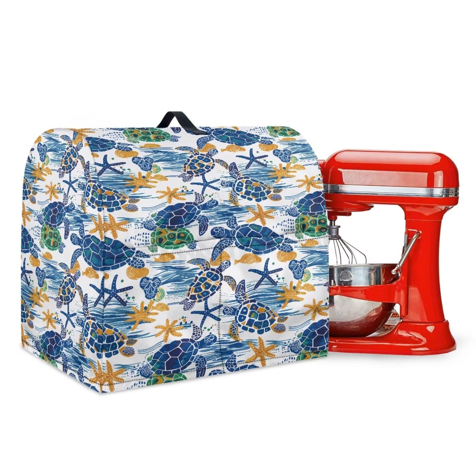 Talayituse Turtle Starfish Fish Print Stand Mixer Cover Compatible with Kitchen Aid 4.5-5 Quart Bowl Lift Model, Dust Cover with Handle for Coffee Maker, Blender Appliance Organizer Bag, Small