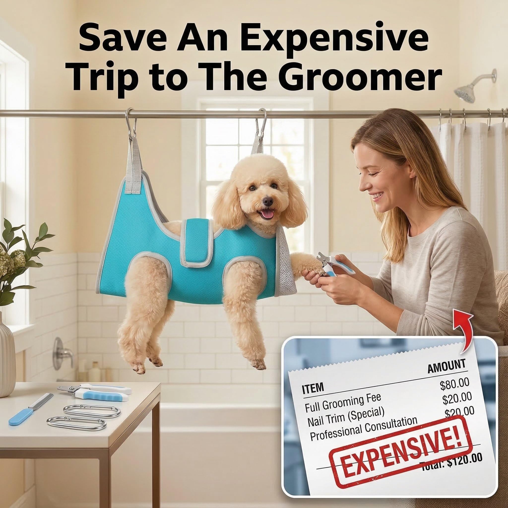 Marnonsis Dog Grooming Hammock, Adjustable Restraint Sling for Nail Trimming, Hands-Free Cat Grooming Harness for Easy Bathing, Haircuts & Claw Care at Home, Blue XS - image 3