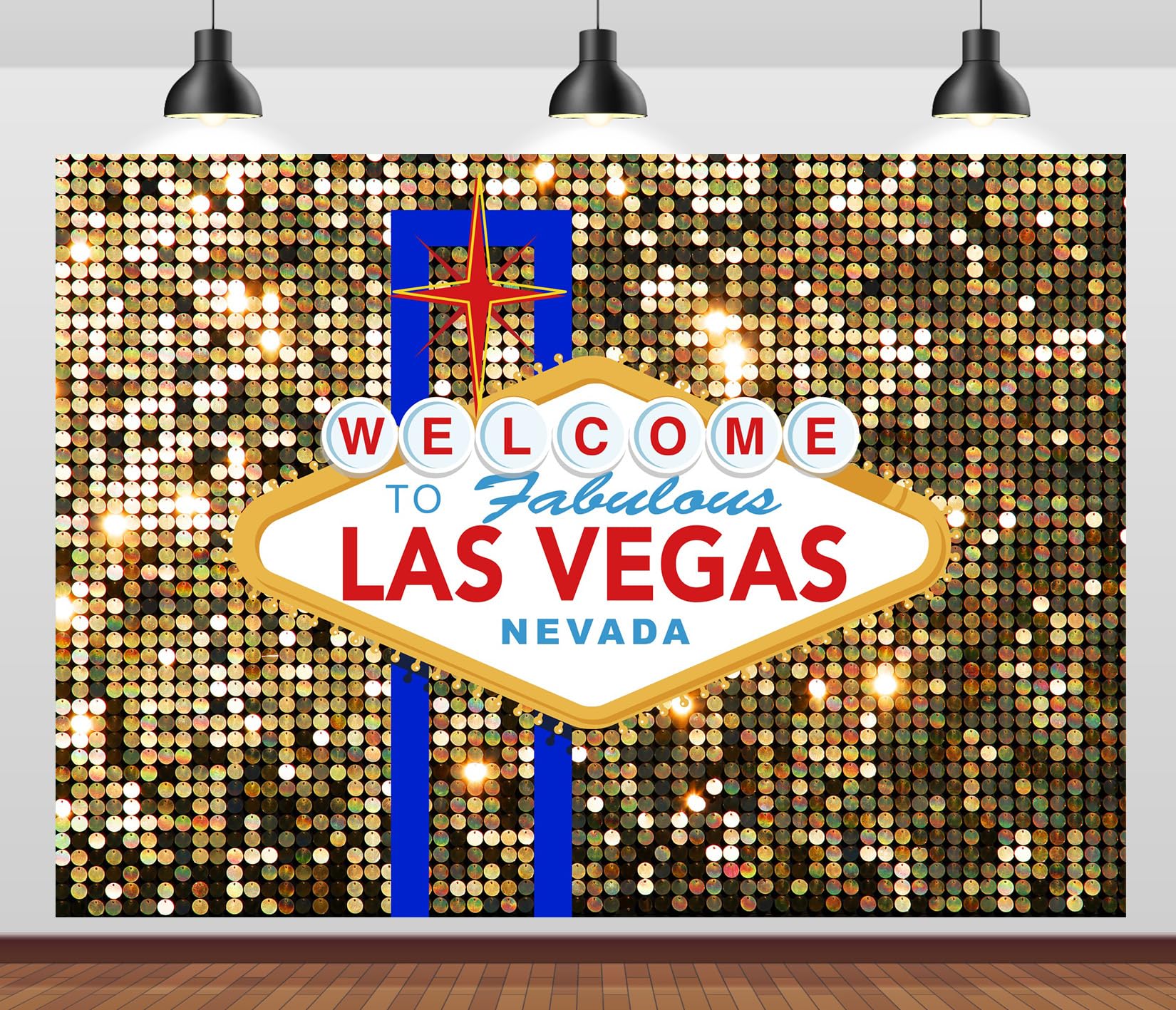 CORFOTO 7x5ft Welcome to Las Vegas Backdrop Las Vegas Sign Golden Bokeh Light Casino Night Background for Las Vegas Birthday Decorations Vegas Party