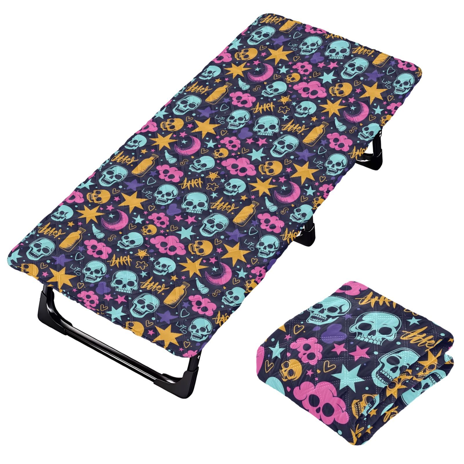Portable Toddler Bed Sheet for Kids Blue Skull Graffiti Travel Bed Fitted Sheet