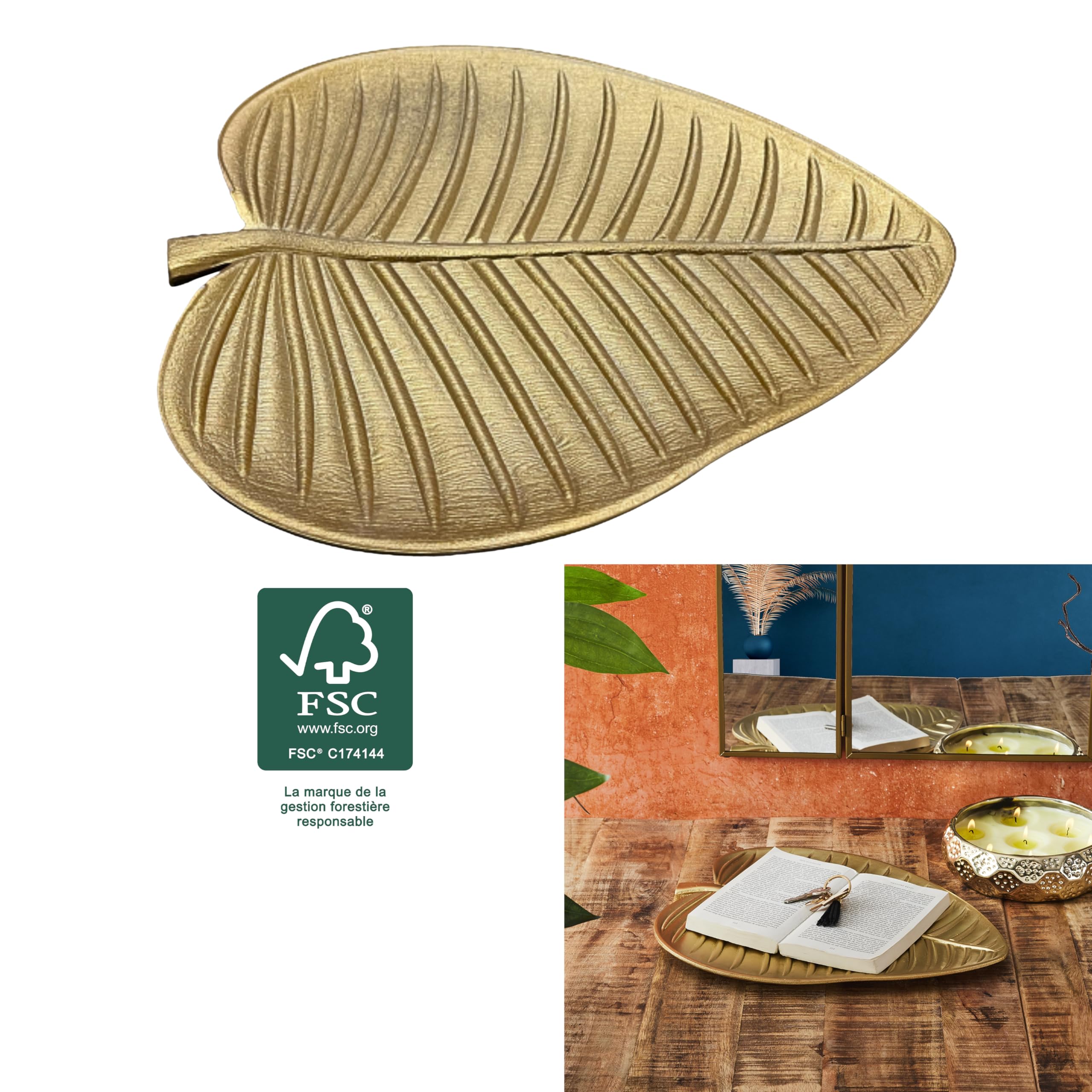 HOME DECO FACTORY, HD0457, Pusta kieszeń w kształcie liścia złota - Eleganckie i praktyczne dekoracyjne miejsce do przechowywania kluczy i biżuterii