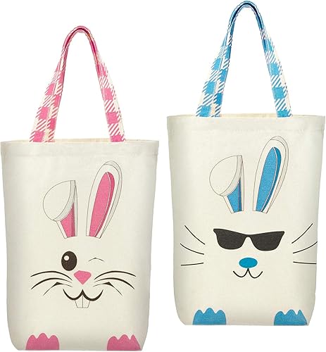 Miniatura 1 de Weewooday 2 bolsas de Pascua para niños, bolsas de regalo de lona de Pascua, bolsas de cesta de orejas de conejo, bolsas para niños y niñas