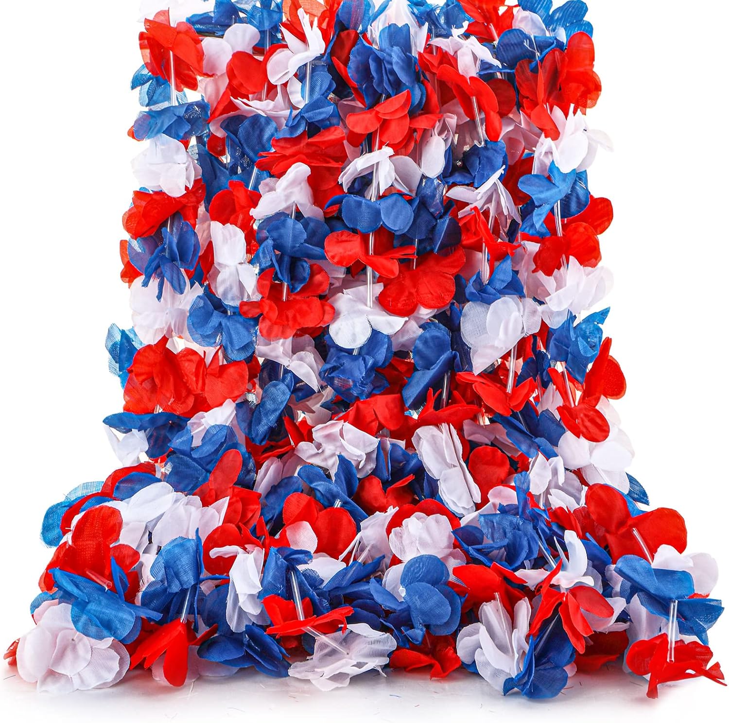 Cindeer 48 Pieces Blue Red and White Flower Leis 3.2 Feet Patriotic Plastic Flower