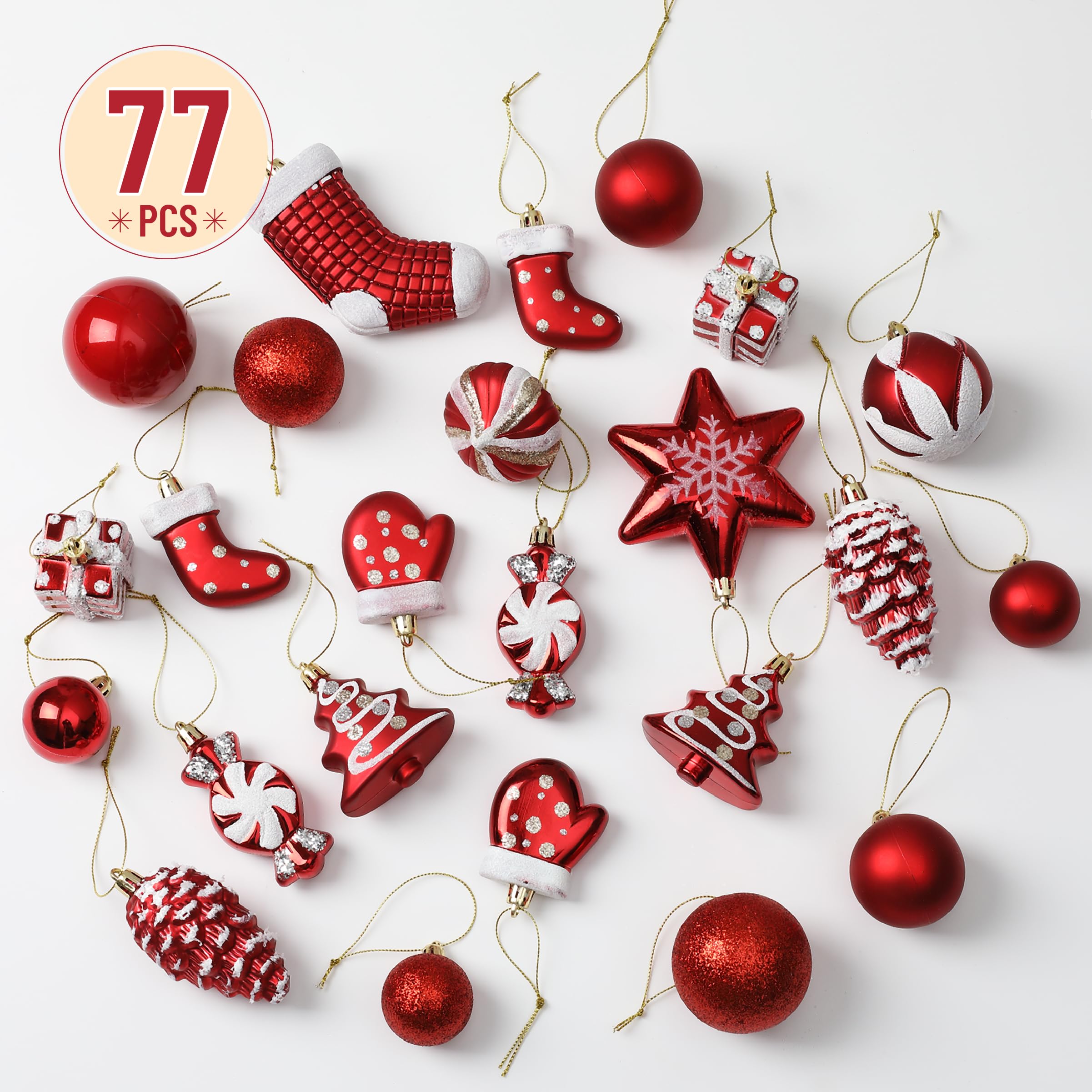 Mr. Pen - Lot de 77 boules de Noël de 6 cm - Or rose, doré, argenté - Boules de décoration de sapin de Noël incassables