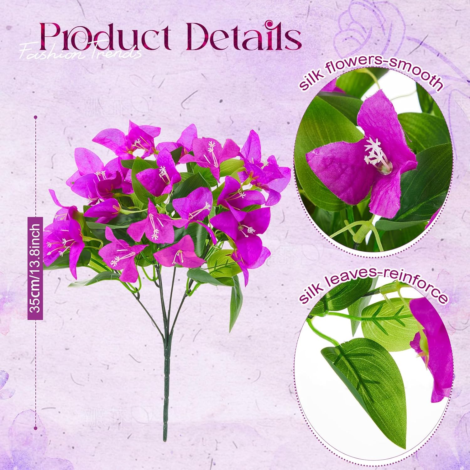 Daifunli 12 Bundles Artificial Flowers for Outdoors Realistic Bougainvillea Silk UV Resistant No Fade Flowers Fake Plants for Outside Window Garden Hanging Planters Decor(Purple)