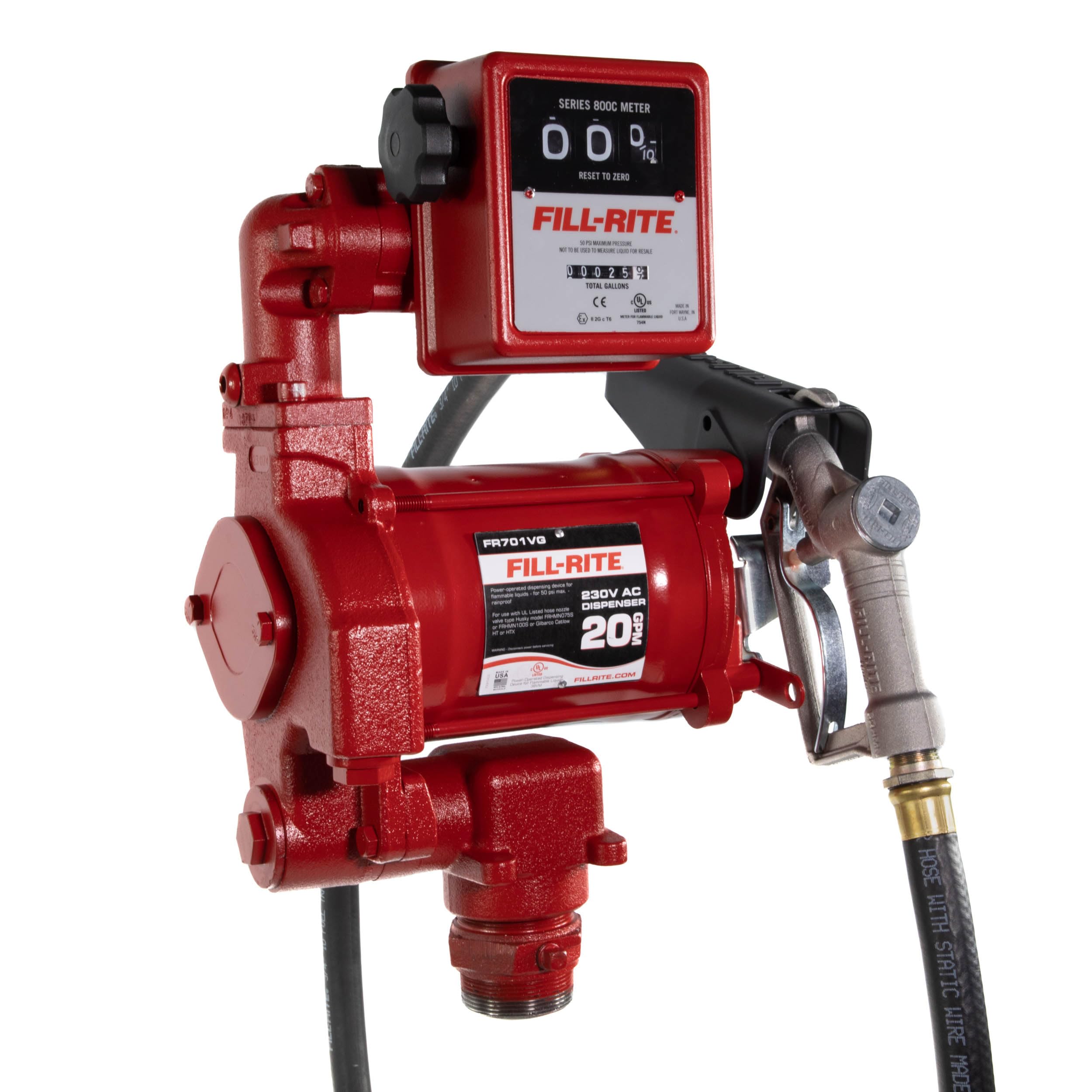 Fill-Rite FR700VG 220V 50/60Hz AC Pump, 3/4"x12' Hose, 1" Manual Nozzle