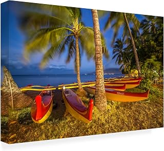 Wrapped Canvas Wall Art - Pierre Leclerc 'Maui Outriggers' Wall Art for Living Room, Bedroom, or Office Décor - 30x47