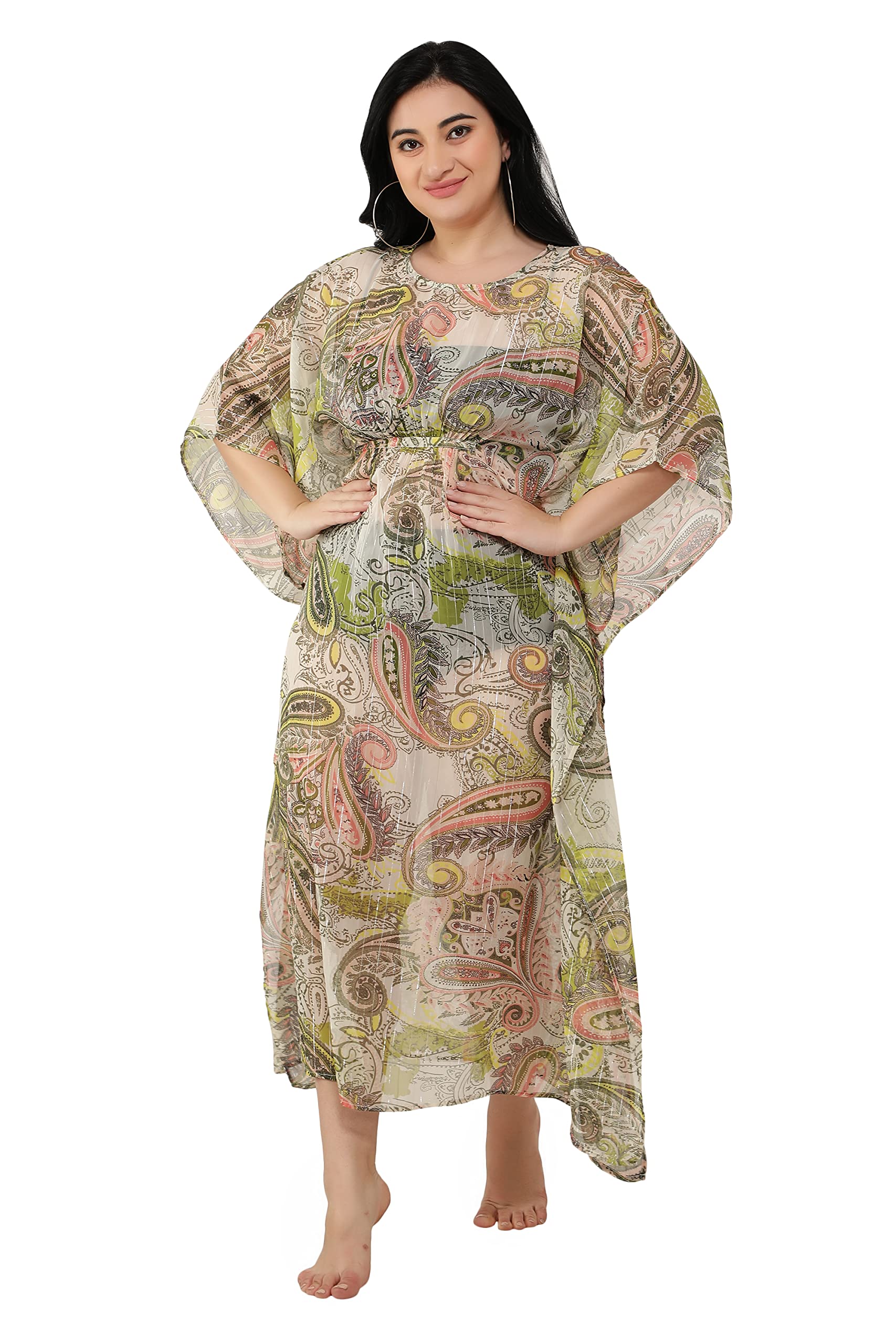 Women's Georgette Striped Knee Length Kaftan