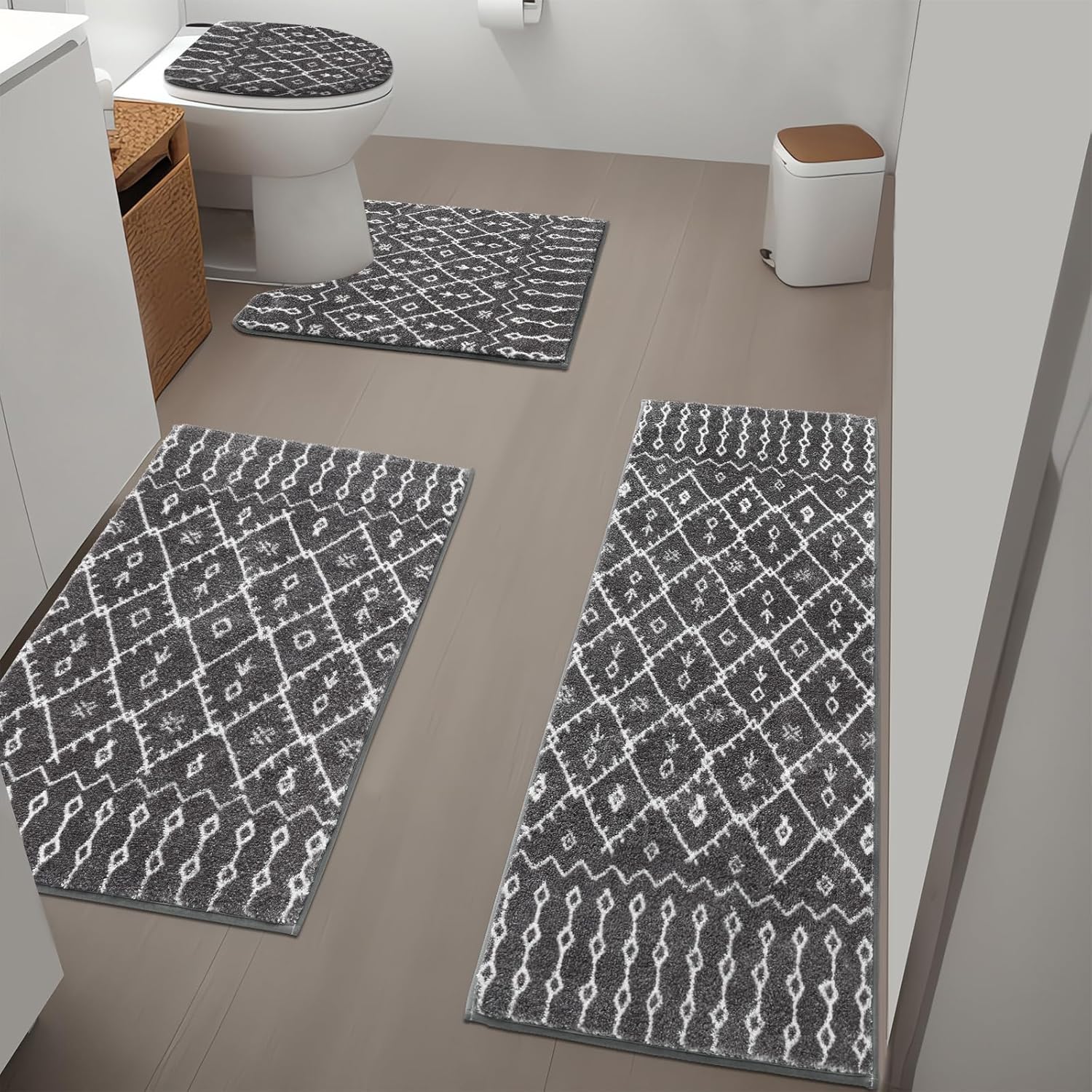 Vaukki Bathroom Rugs Set 4 Pieces, NonSlip Tribal Bathroom Rugs and