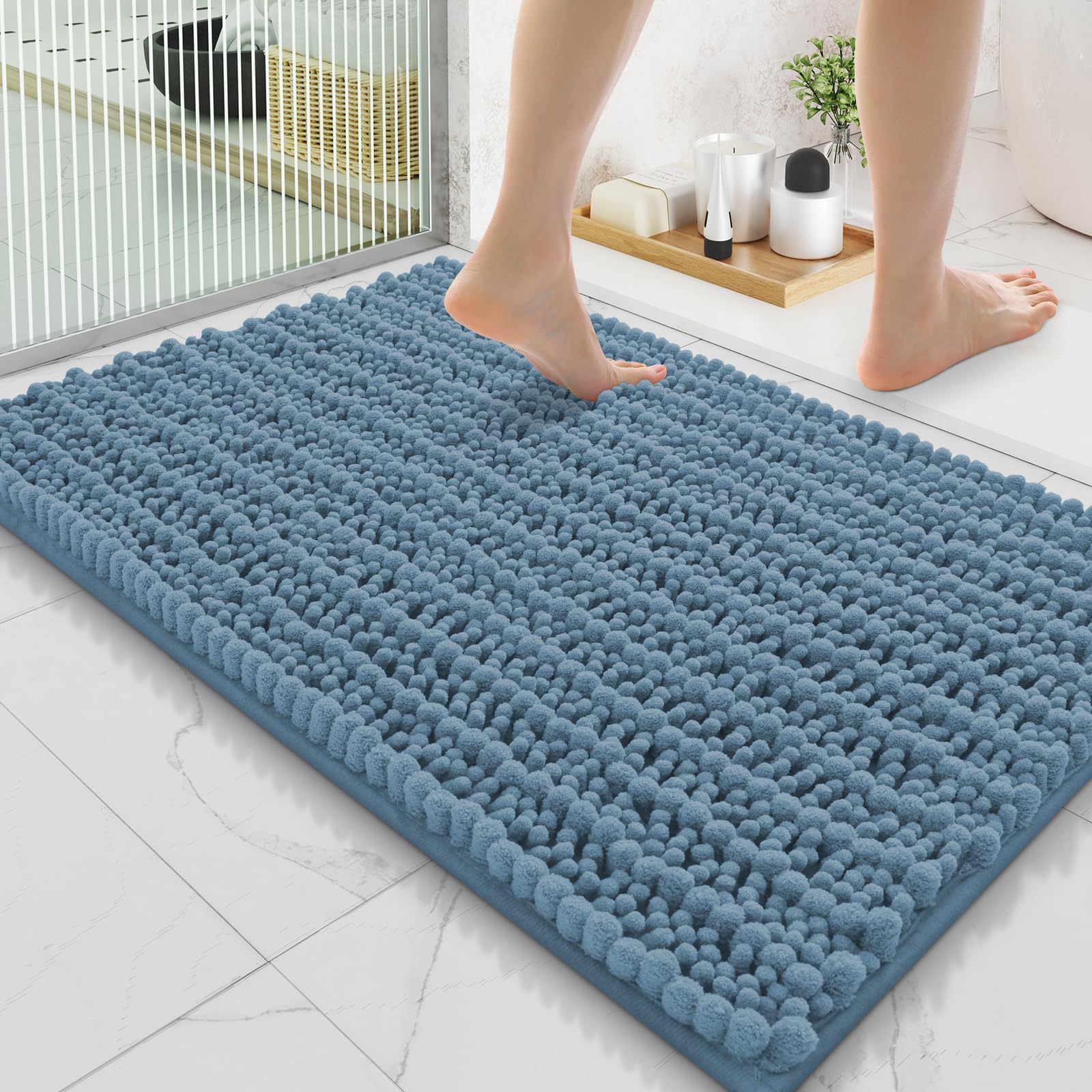 Smiry Bathroom Rugs 35X24, Extra Soft Rubber Backing Chenille Bath Mats
