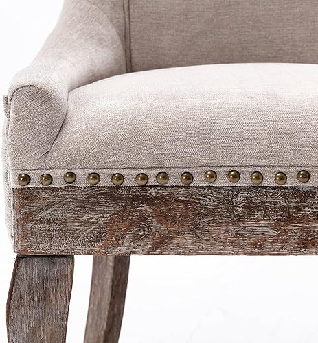 Miniatura 8 de Rhomtree Sillas de comedor tapizadas de madera maciza, sillas de comedor laterales de tela gruesa de alta gama con cabeza de clavo de bronce, sillas