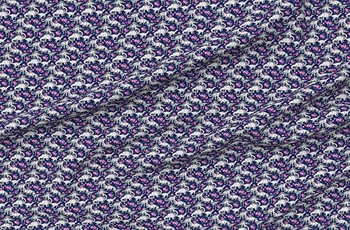 Miniatura 1 de Tela de flores de cuchara  Dinosaurios rosas azul oscuro morado acuarela dino estegosaurio impreso en varios tipos de tela por The Yard  Ropa de