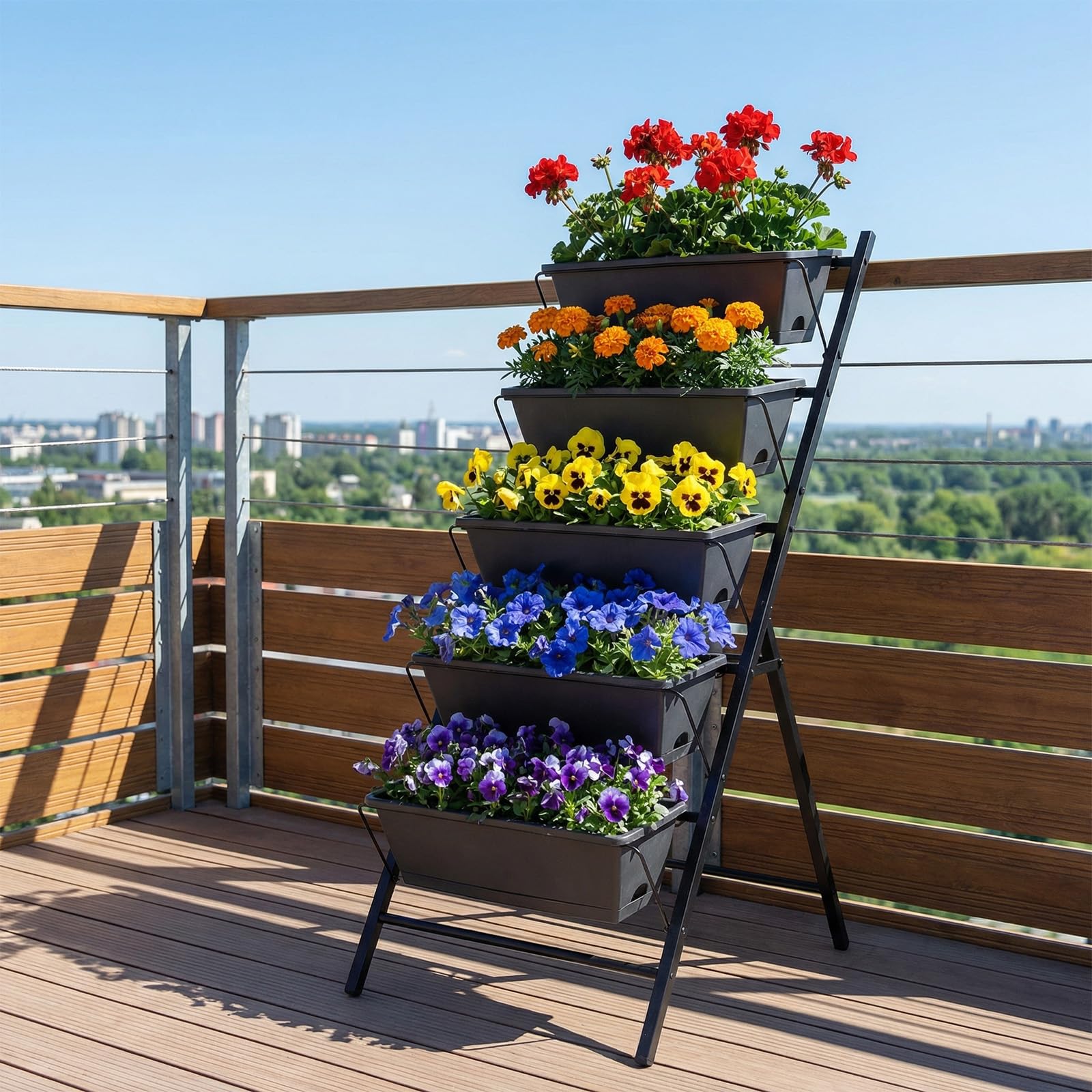 COSTWAY Jardinière Verticale Surélevée à 5 Niveaux sur Pied, Bac à Fleurs Autoportante avec 5 Bacs de Plantation et Trous de Drainage Plateau Amovible, pour Jardin Balcon Terrasse (Noir)
