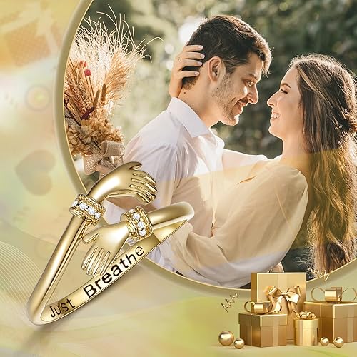 Vista 6 de KECHO Anillo de abrazo de oro para mujer, de oro amarillo, ajustable, joyería para Navidad, cumpleaños, aniversario, San Valentín, regalos