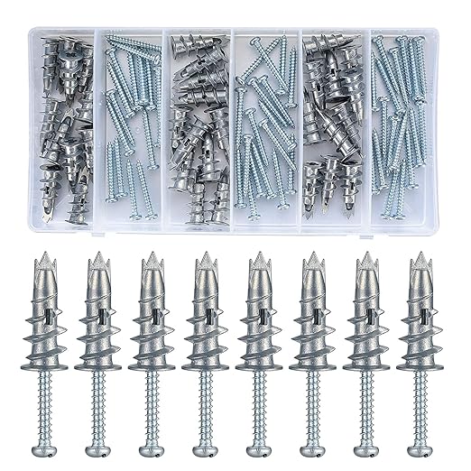 200 PCS Silver Heavy Duty Plasterboard Fixings, Plaster Boarding Wall Plugs with Screws, Metal
